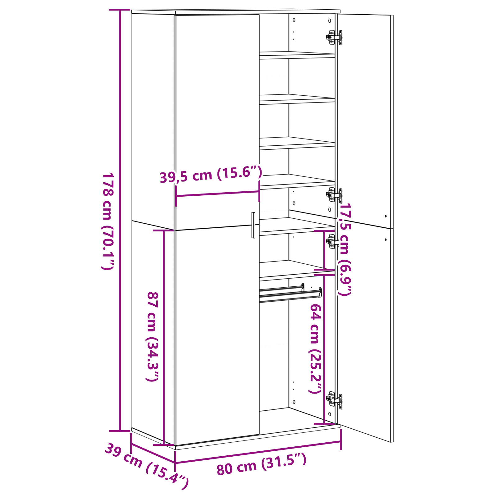 Highboard Old Wood 80x39x178 cm Engineered Wood - Image 10