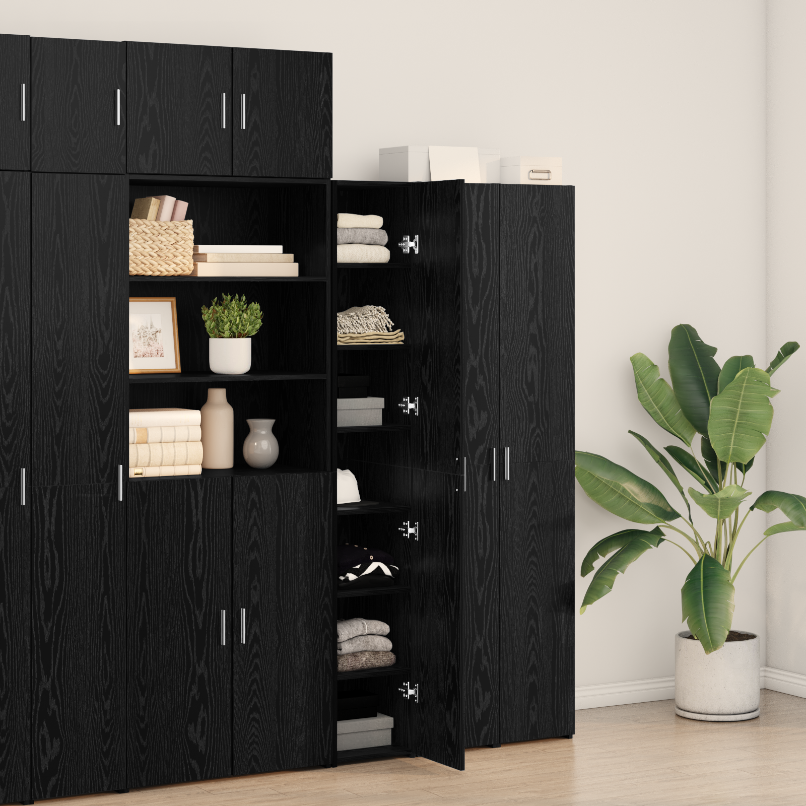Highboard Black Oak 30x42.5x185 cm Engineered Wood - Image 4