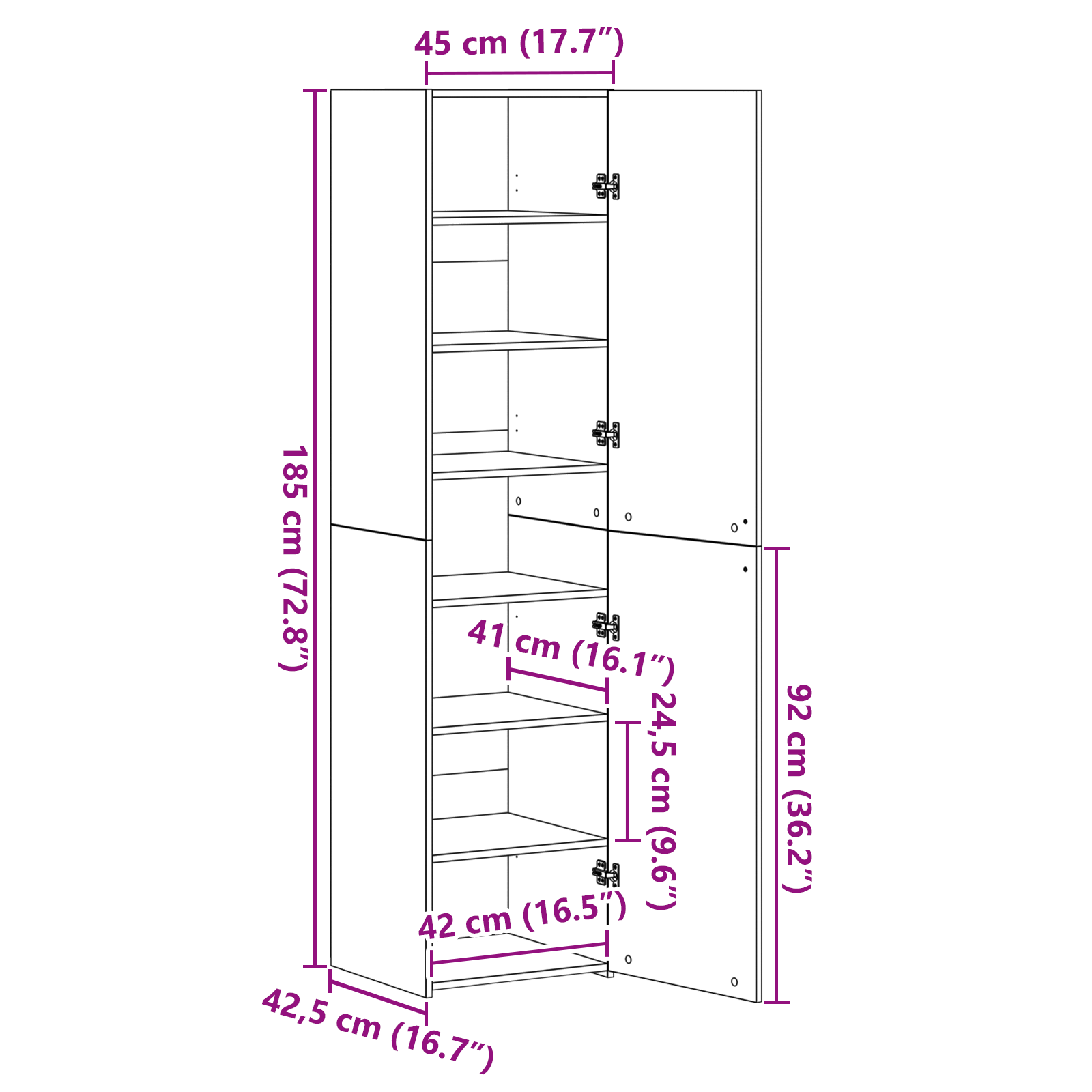 Visok predalnik Star les 45 x 42,5 x 185 cm - slika 13