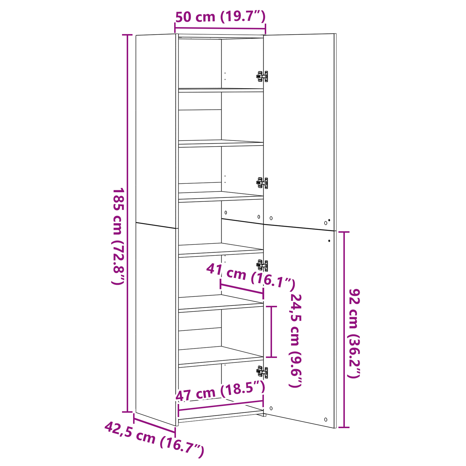 Visok predalnik 2 pcs Umetni hrast 50 x 42,5 x 185 cm - slika 13