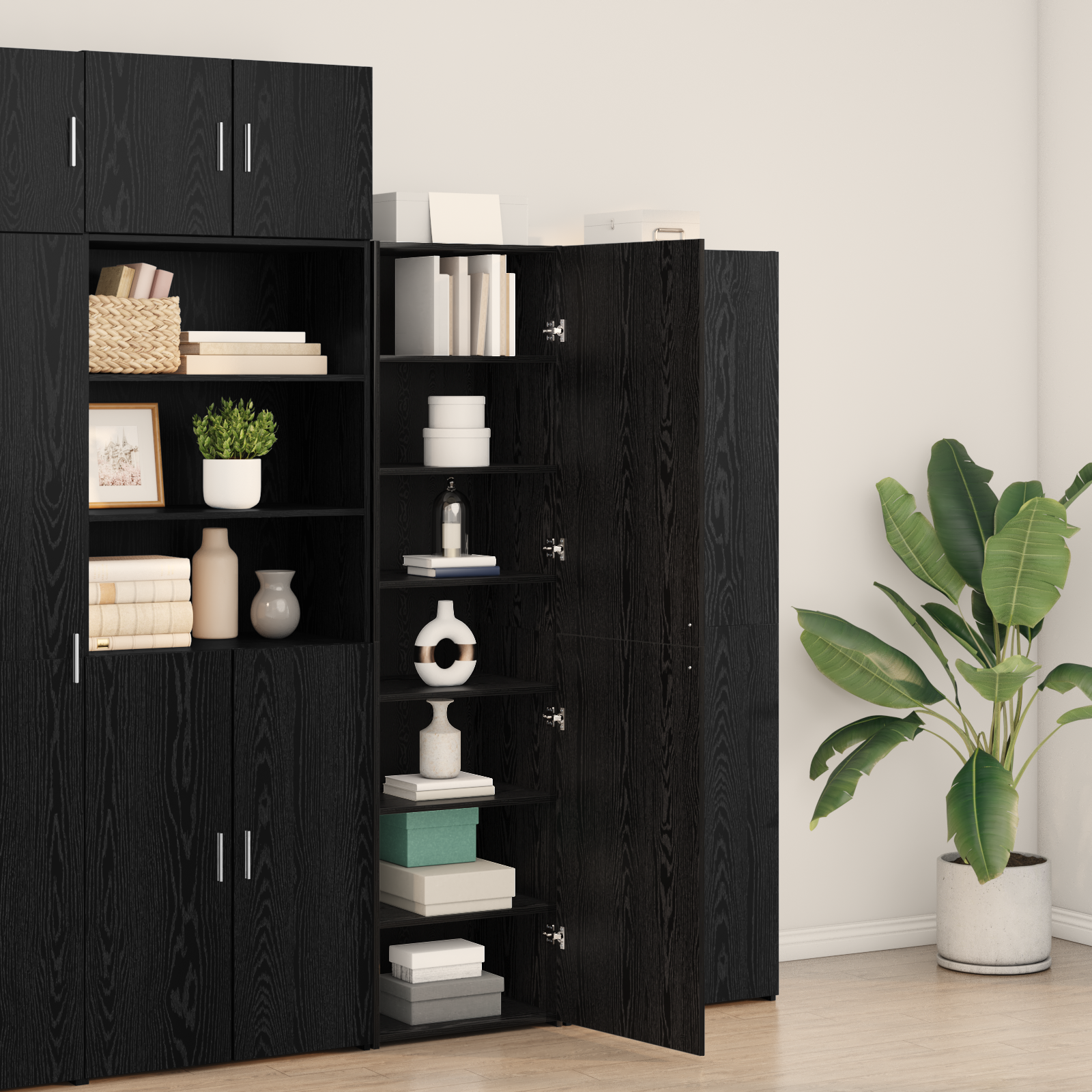 Highboard Black Oak 50x42.5x185 cm Engineered Wood - Image 4