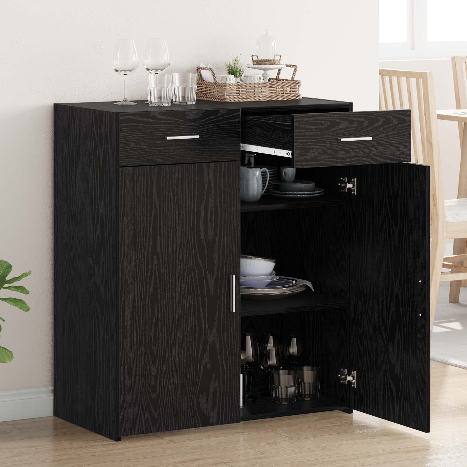 Storage Cabinet Black Oak 80x42.5x93.5 cm Engineered Wood - Image 4