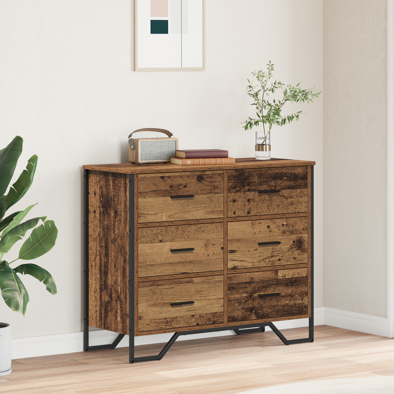 Chest of Drawers Old Wood 91x35.5x74.5 cm Engineered Wood