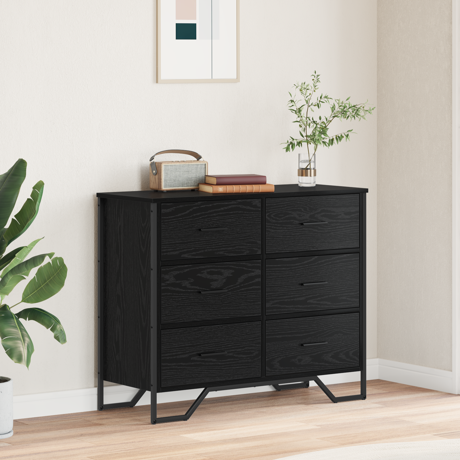 Komoda Juodas ąžuolas 91x35.5x74.5 cm Inžinerinė mediena