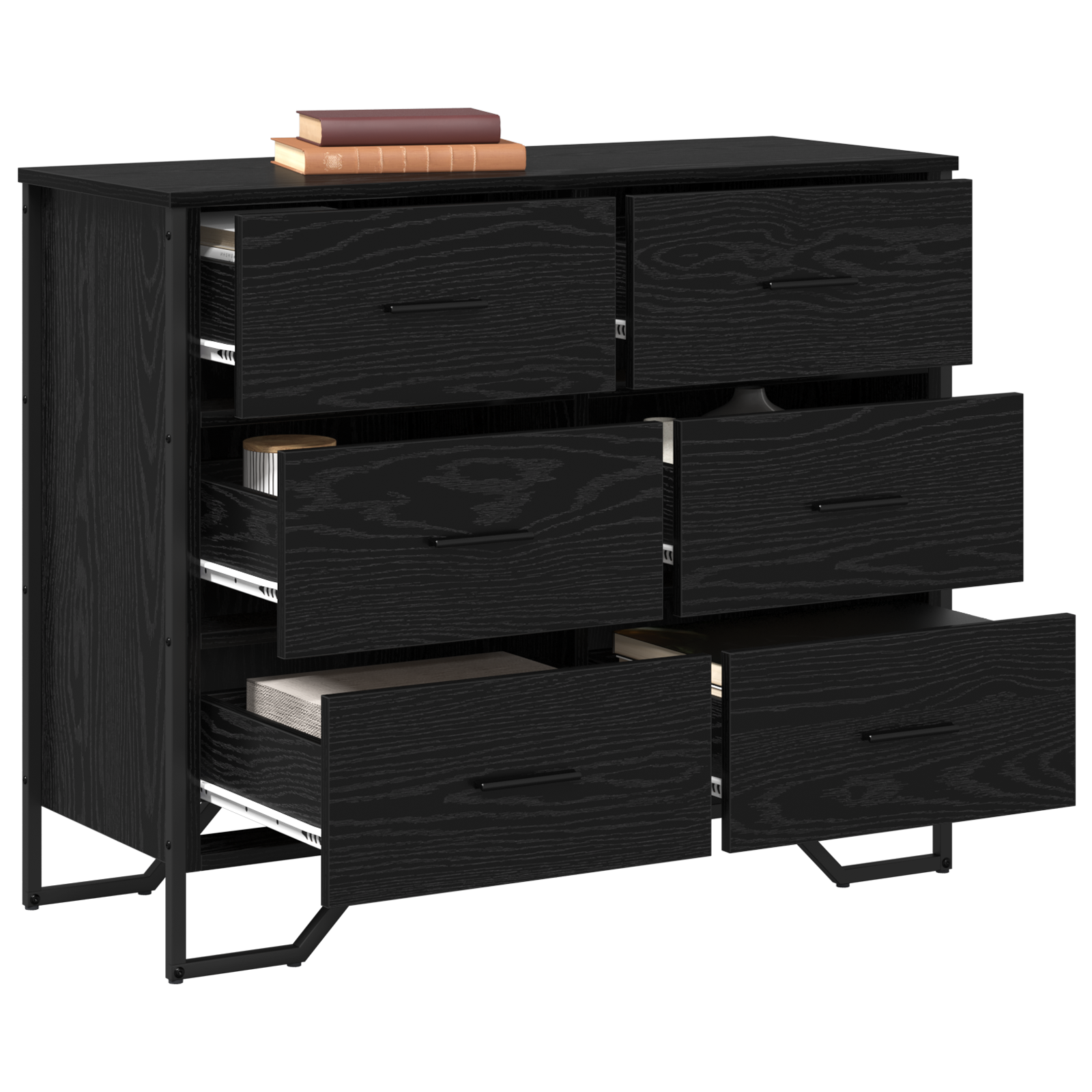 Chest of Drawers Black Oak 91x35.5x74.5 cm Engineered Wood - Image 3