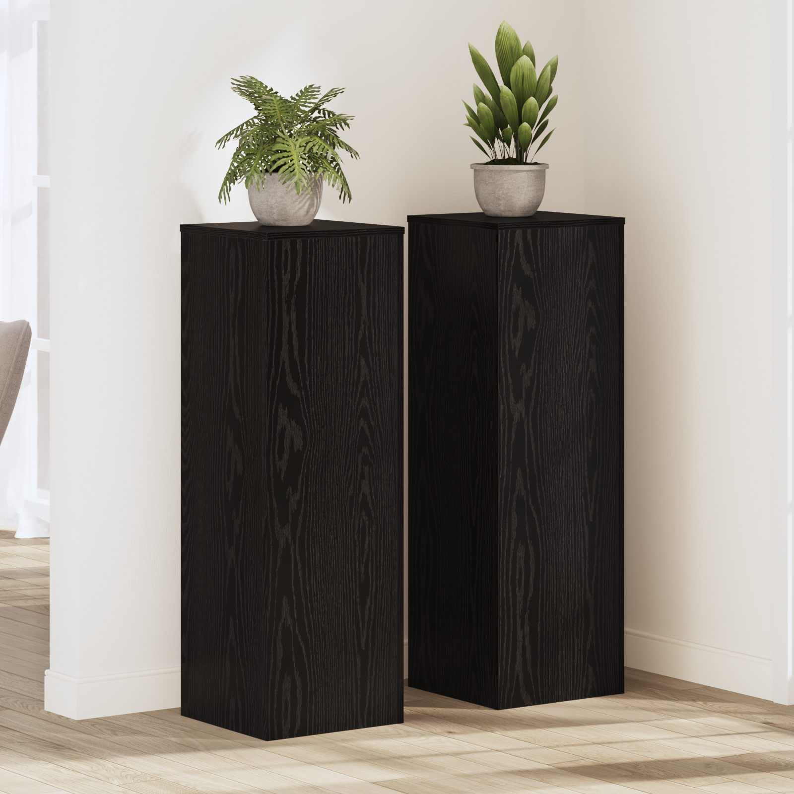 Pflanzenständer 2 Stk Schwarze Eiche 33x33x100 cm Holzwerkstoff - Your Garden Eden