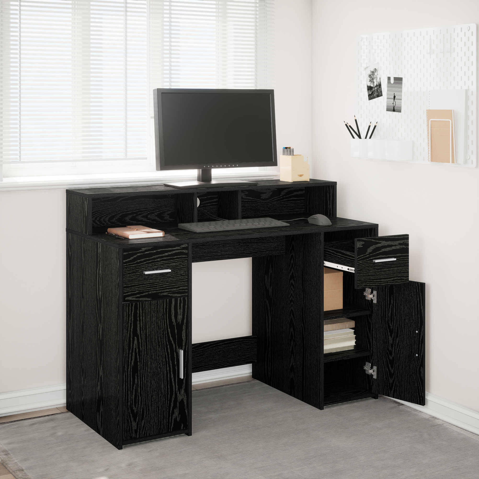 Desk Black Oak 120x55x91 cm Engineered Wood