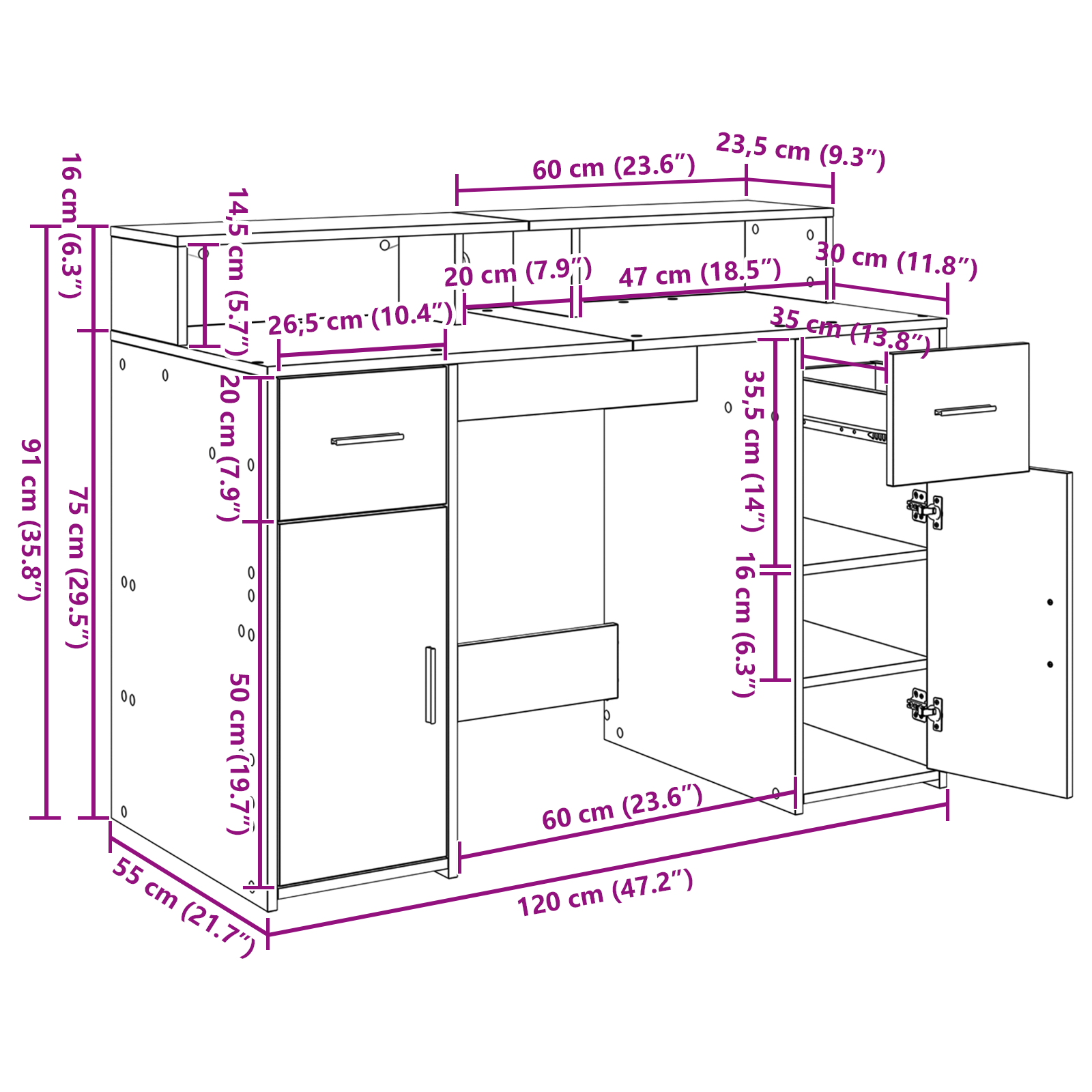 Desk Black Oak 120x55x91 cm Engineered Wood - Image 11