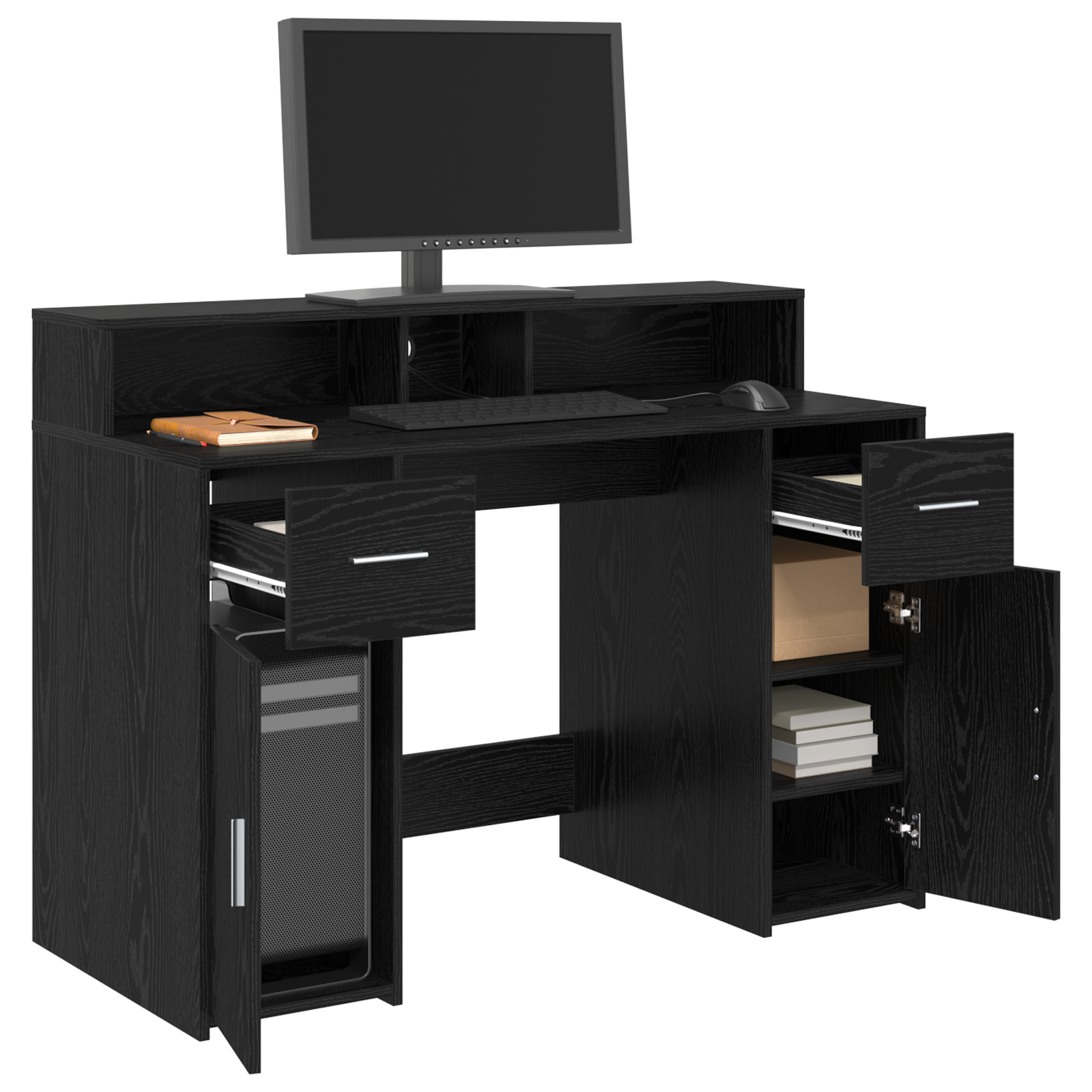 Desk Black Oak 120x55x91 cm Engineered Wood - Image 3