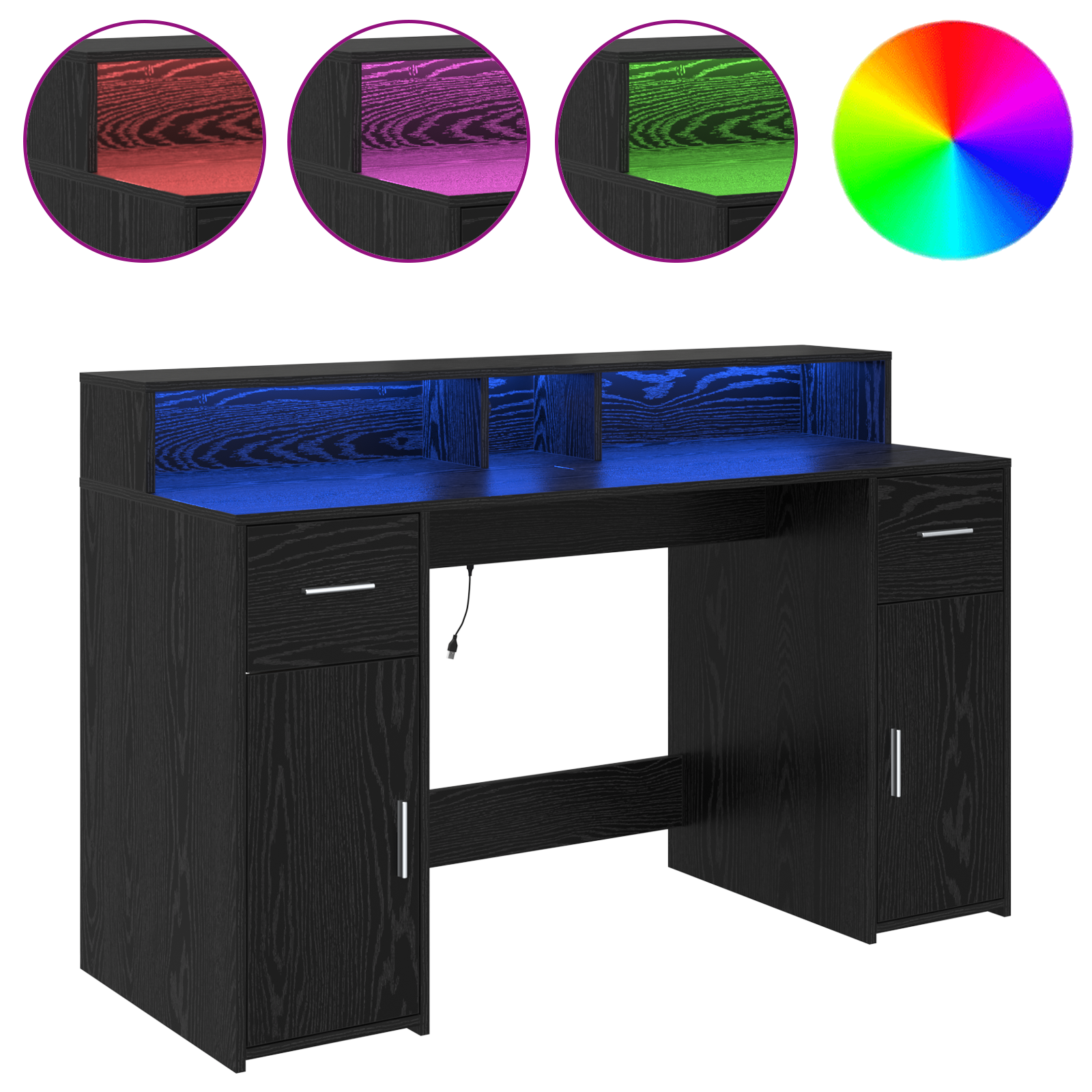 Desk Black Oak 140x55x91 cm Engineered Wood - Image 4