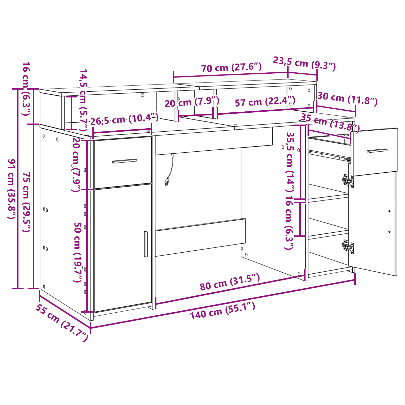Desk Black Oak 140x55x91 cm Engineered Wood - Image 11