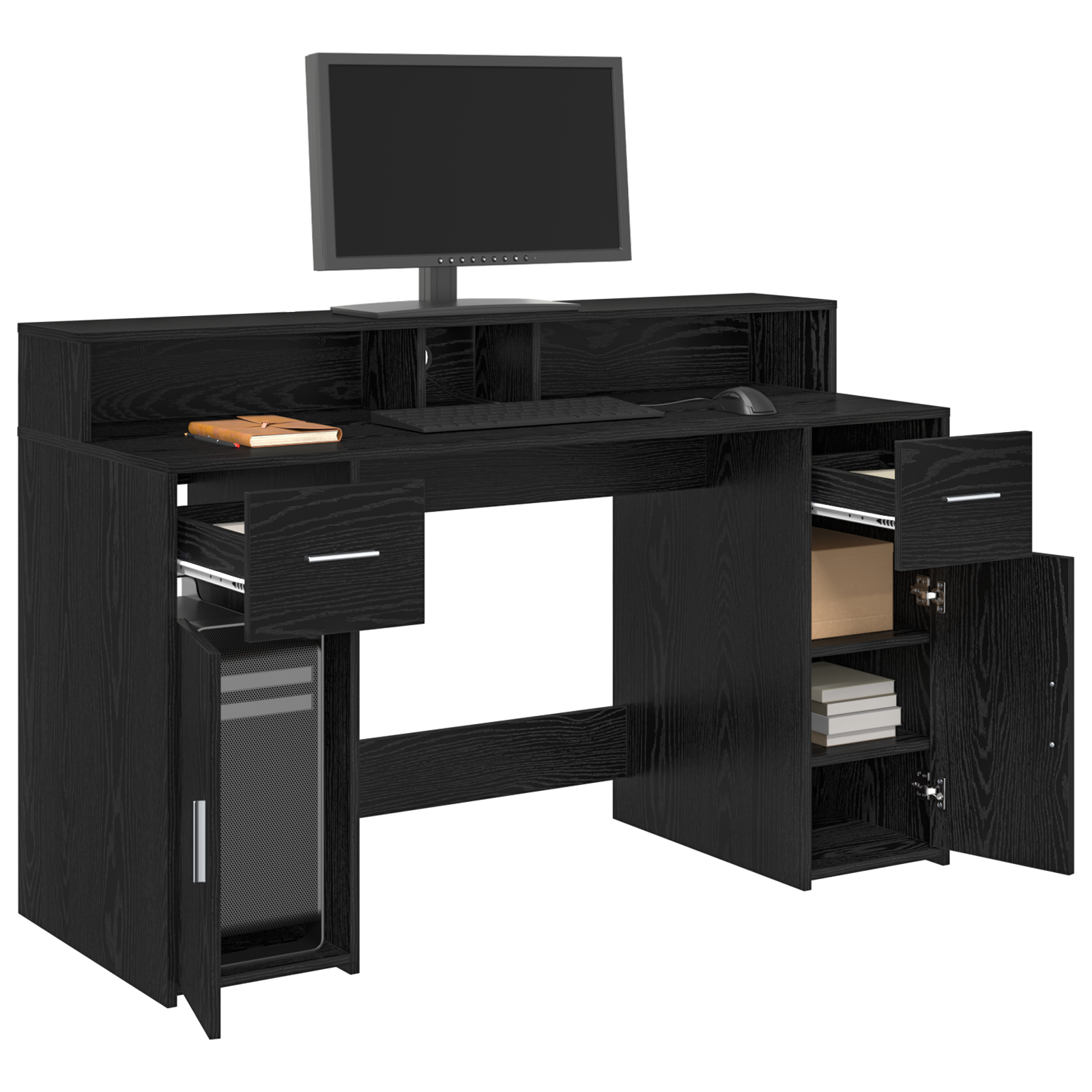 Desk Black Oak 140x55x91 cm Engineered Wood - Image 3