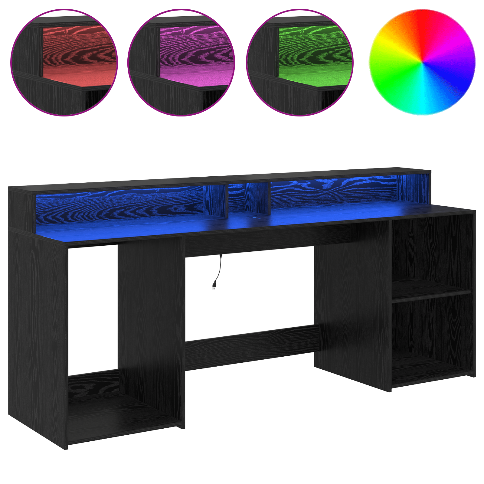 Desk Black Oak 200x55x91 cm Engineered Wood - Image 4