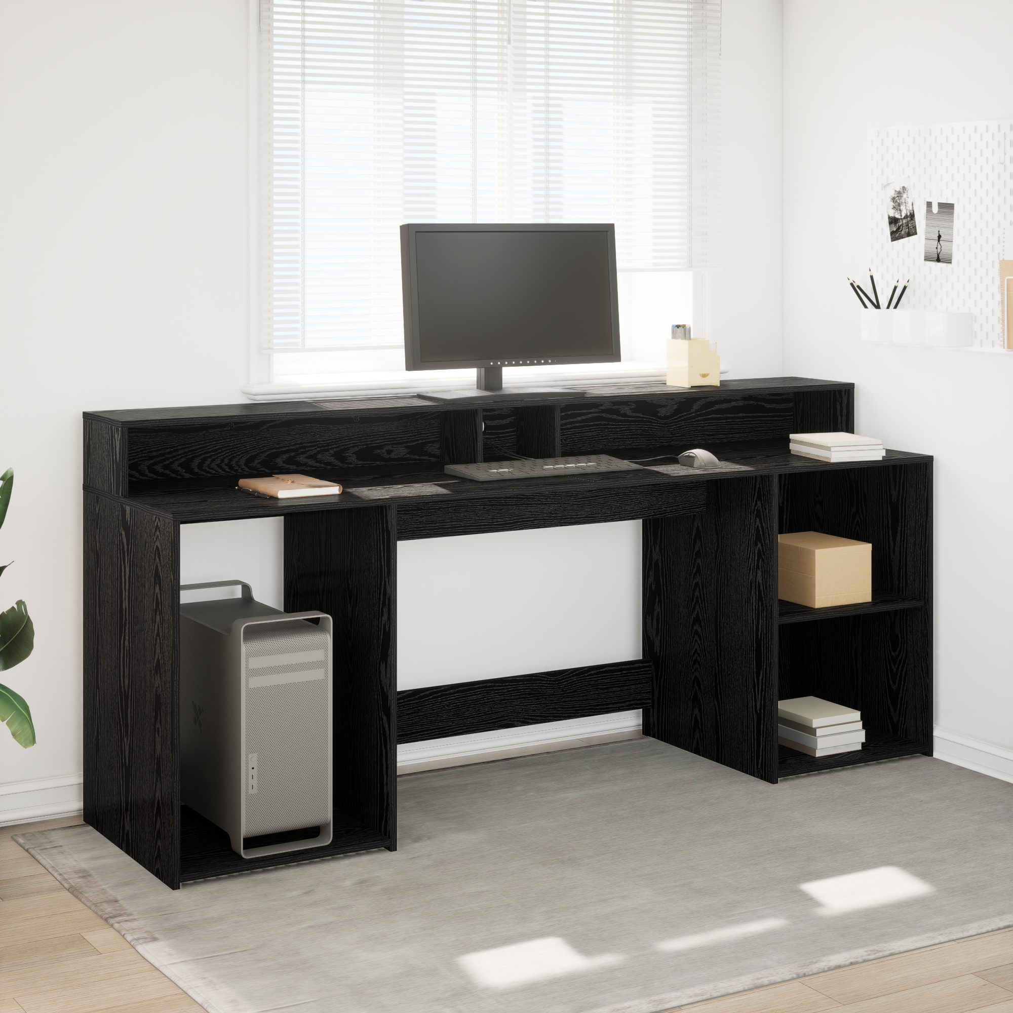 Desk Black Oak 200x55x91 cm Engineered Wood