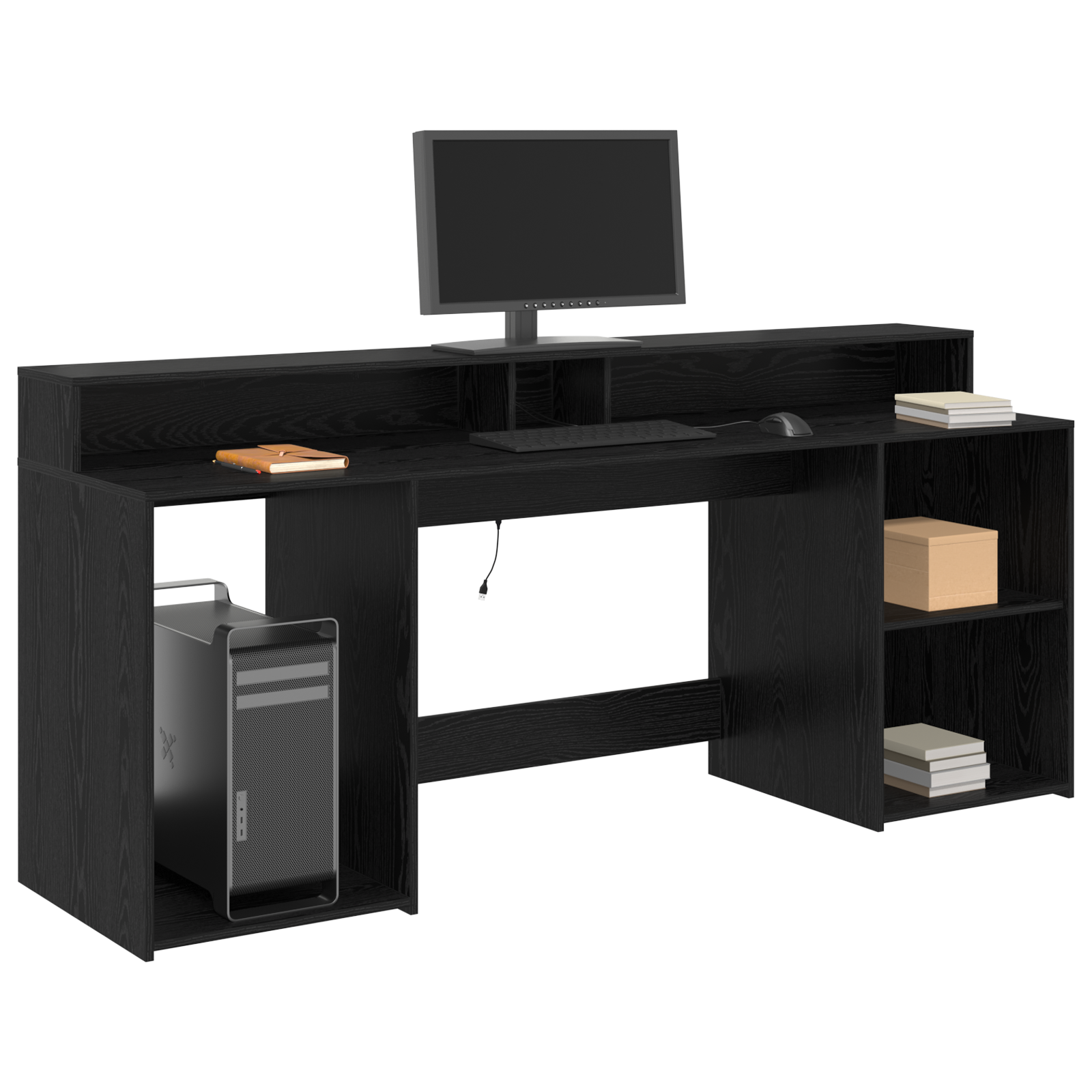 Desk Black Oak 200x55x91 cm Engineered Wood - Image 3