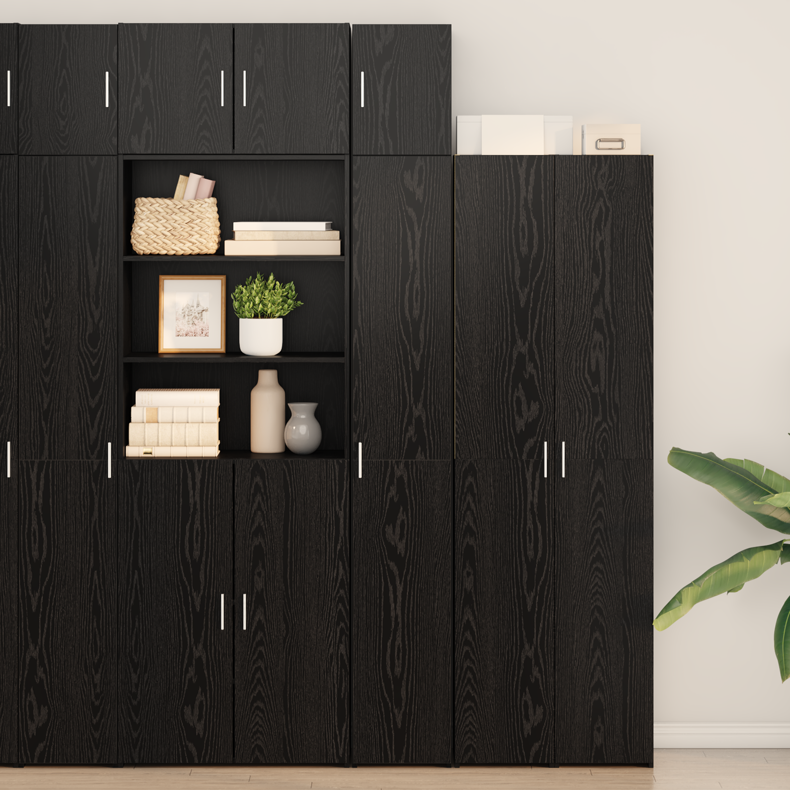 Slim Storage Cabinet Black Oak 30x42.5x225 cm Engineered Wood