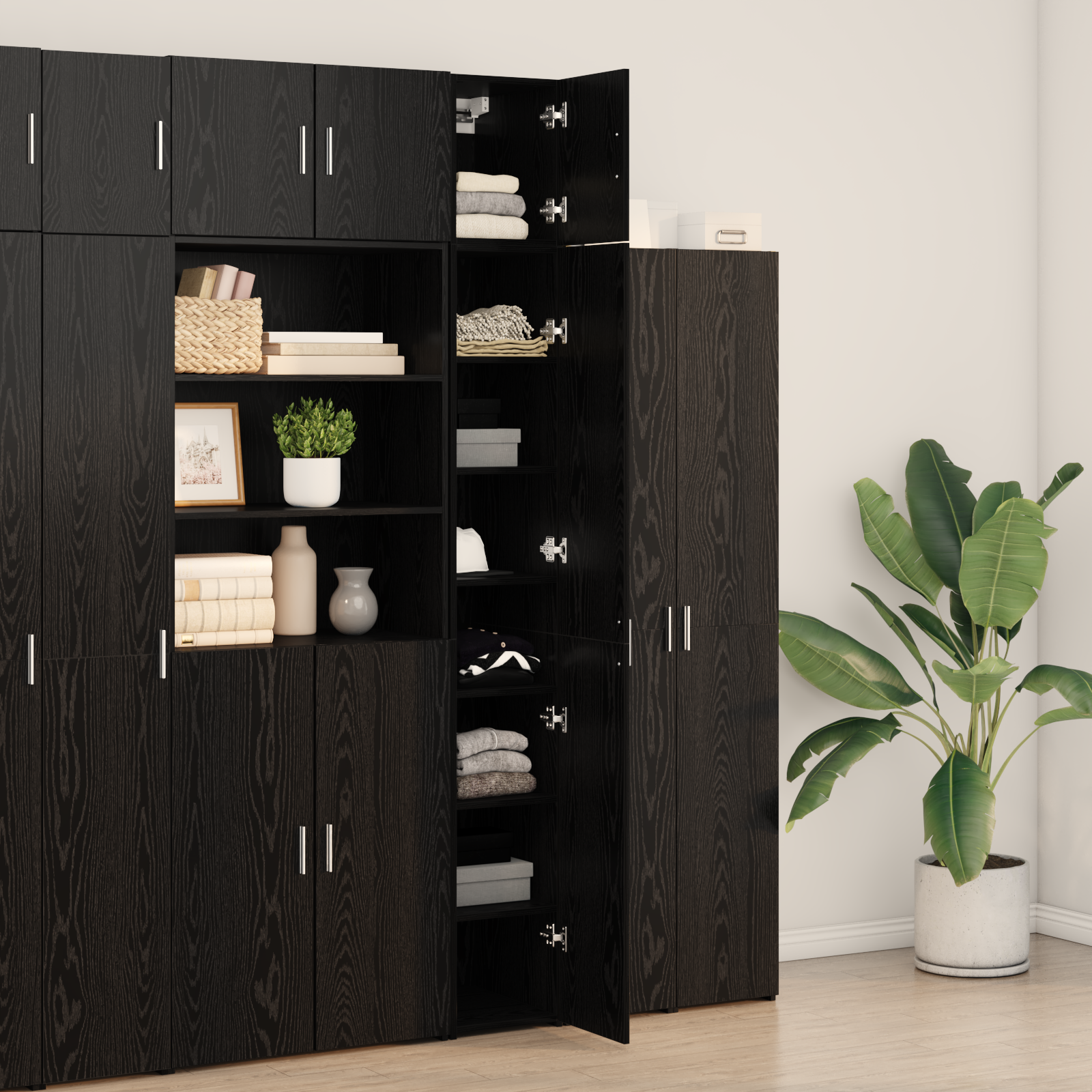 Slim Storage Cabinet Black Oak 30x42.5x225 cm Engineered Wood - Image 4