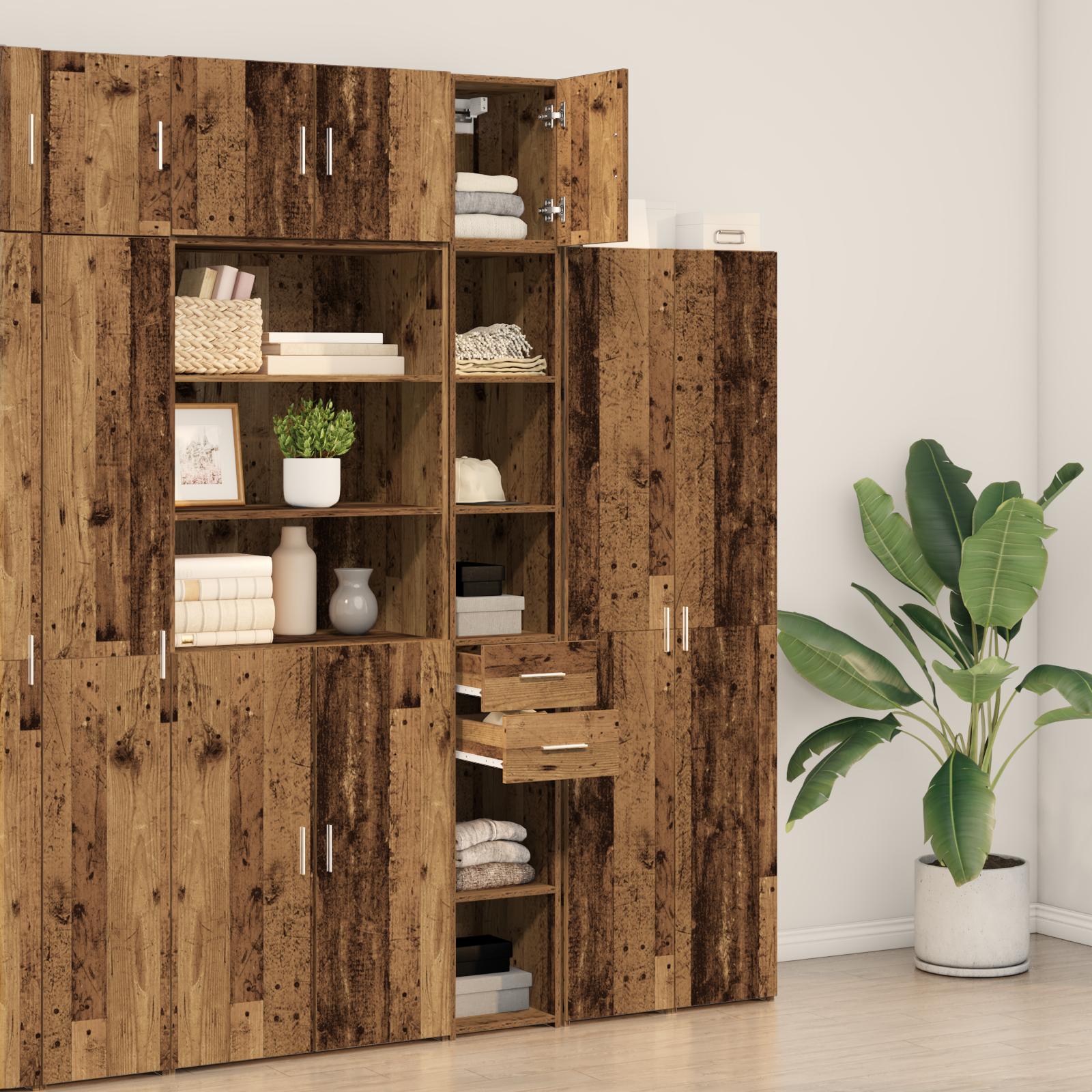 Slim Storage Cabinet Old Wood 30x42.5x225 cm Engineered Wood - Image 4