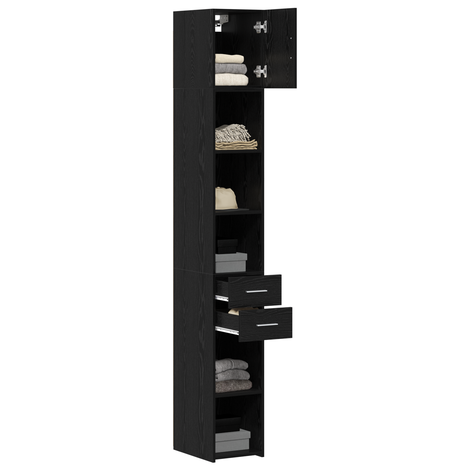 Slim Storage Cabinet Black Oak 30x42.5x225 cm Engineered Wood - Image 3