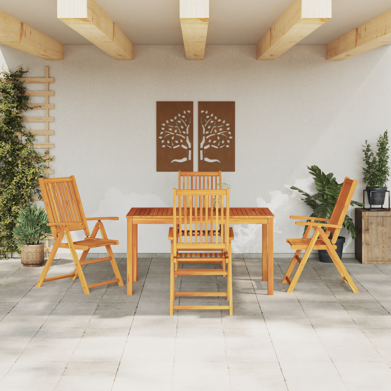 5 Piece Garden Dining Set Solid Acacia Wood Foldable - Image 4