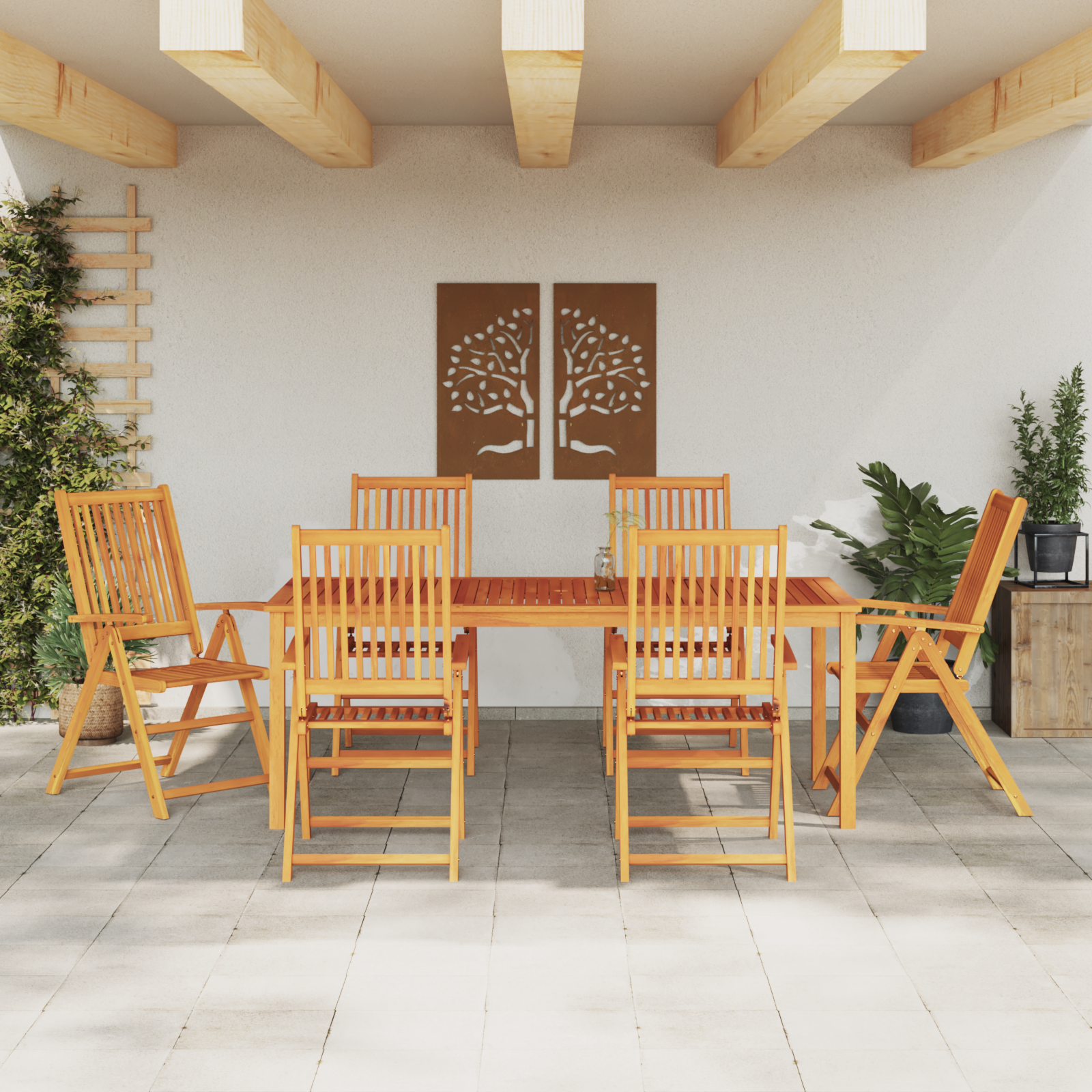 7 Piece Garden Dining Set Solid Acacia Wood Foldable - Image 4