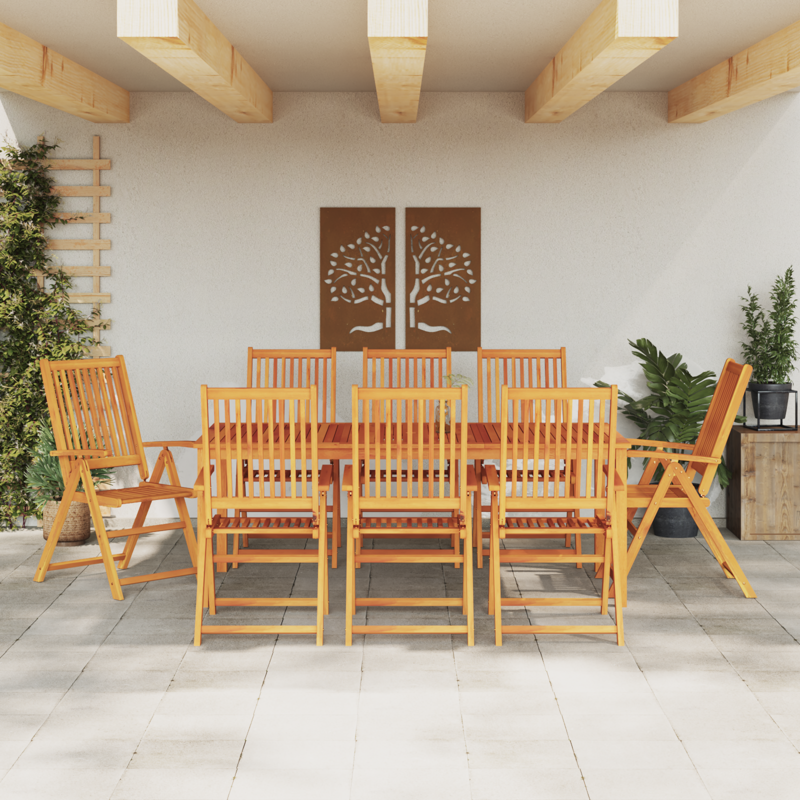 9 Piece Garden Dining Set Solid Acacia Wood Foldable - Image 4