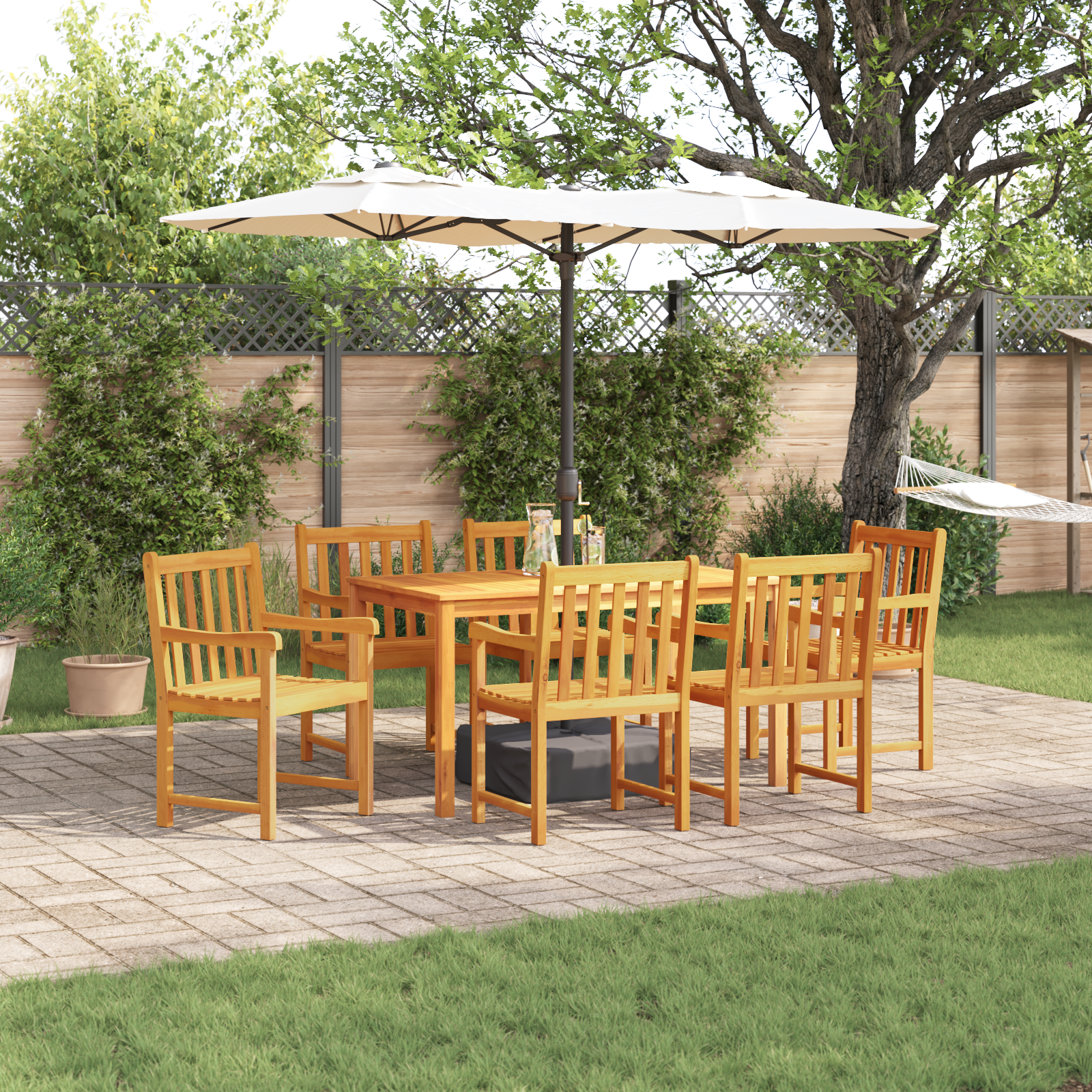 Комплект за градинско хранене, 7 части, от масивно акациево дърво