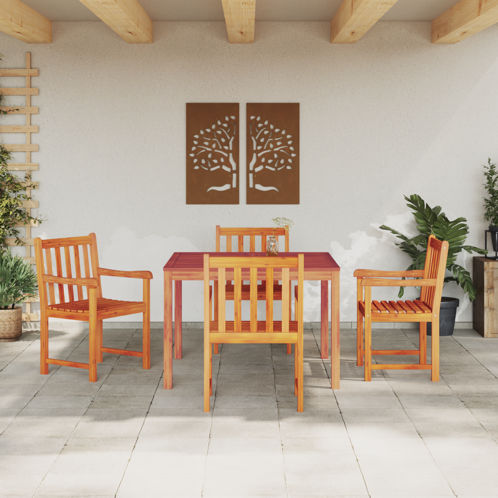 5-Piece Garden Dining Set - Solid Acacia Wood - Image 4
