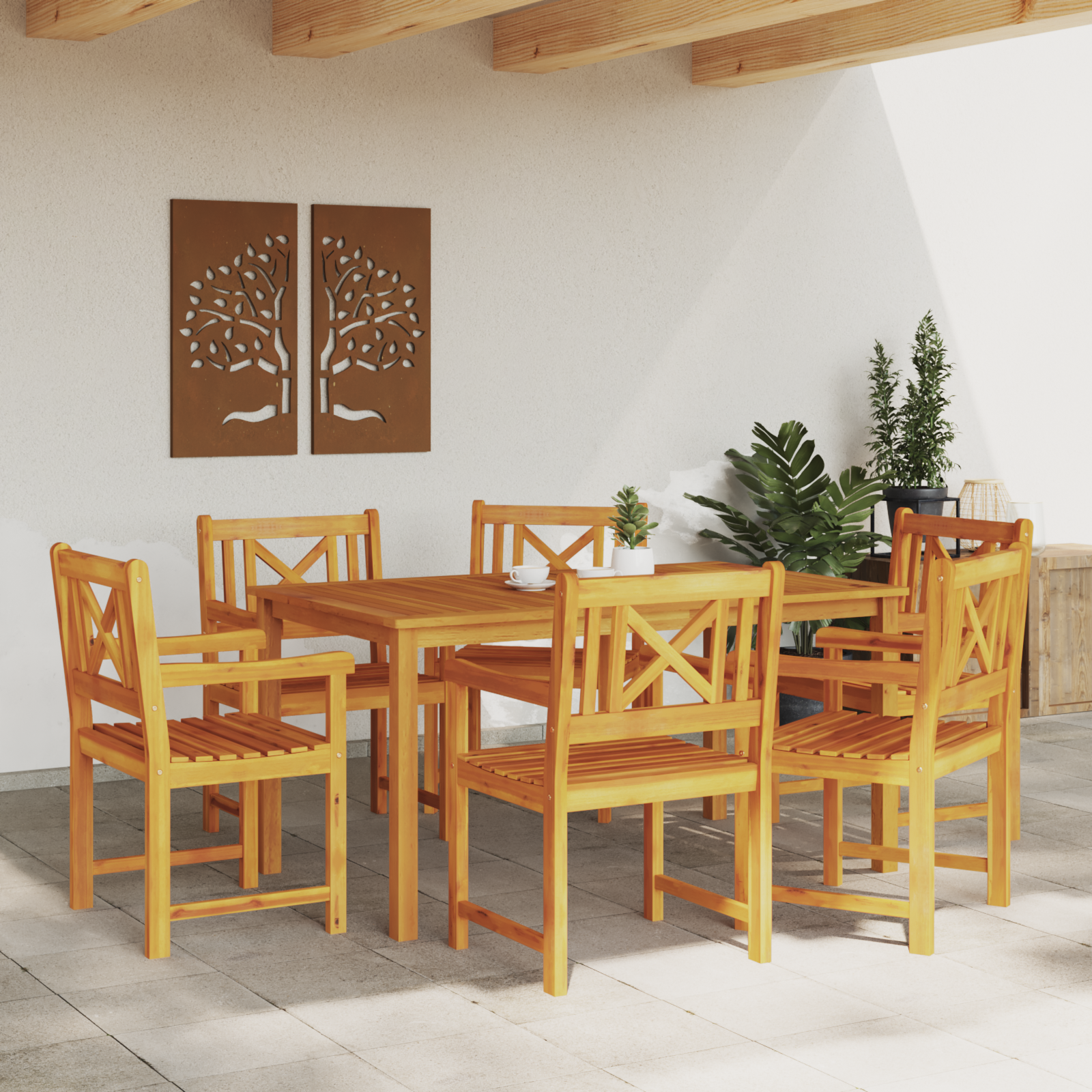 7 Piece Garden Dining Set Solid Wood Acacia - Image 4