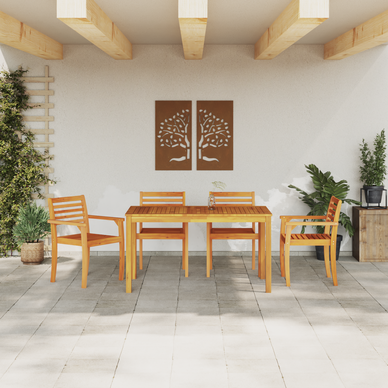 5-Piece Garden Dining Set in Solid Acacia Wood - Image 4
