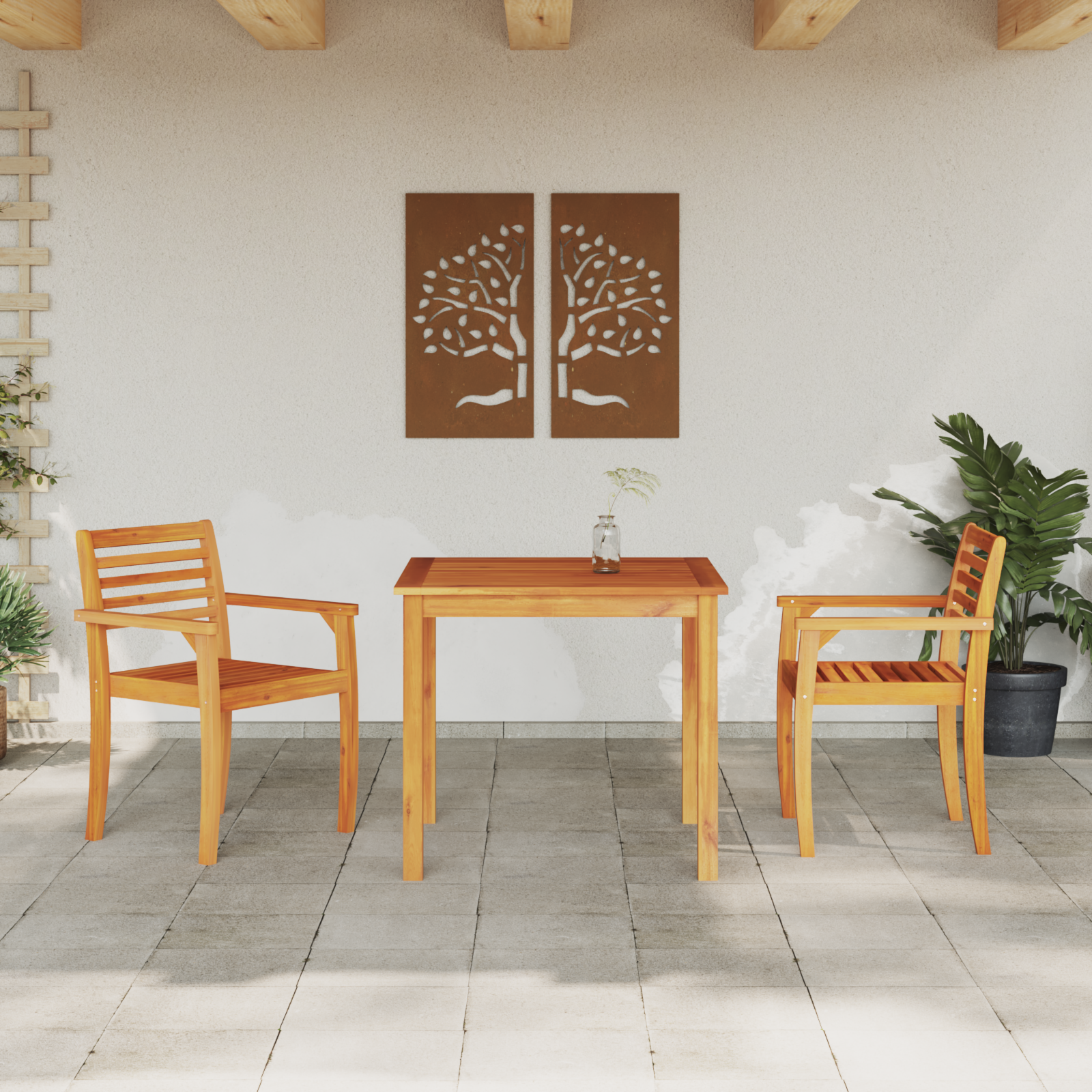 3-Piece Acacia Wood Garden Dining Set - Image 4