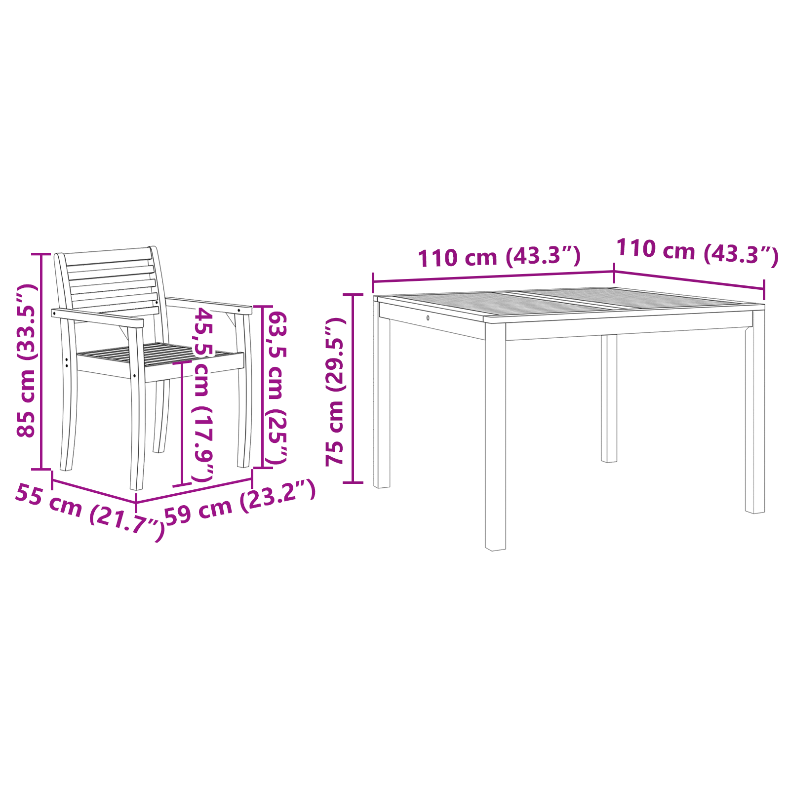 3 Частен Градински Трапезен Комплект от Масивно Акациево Дърво - Image 10
