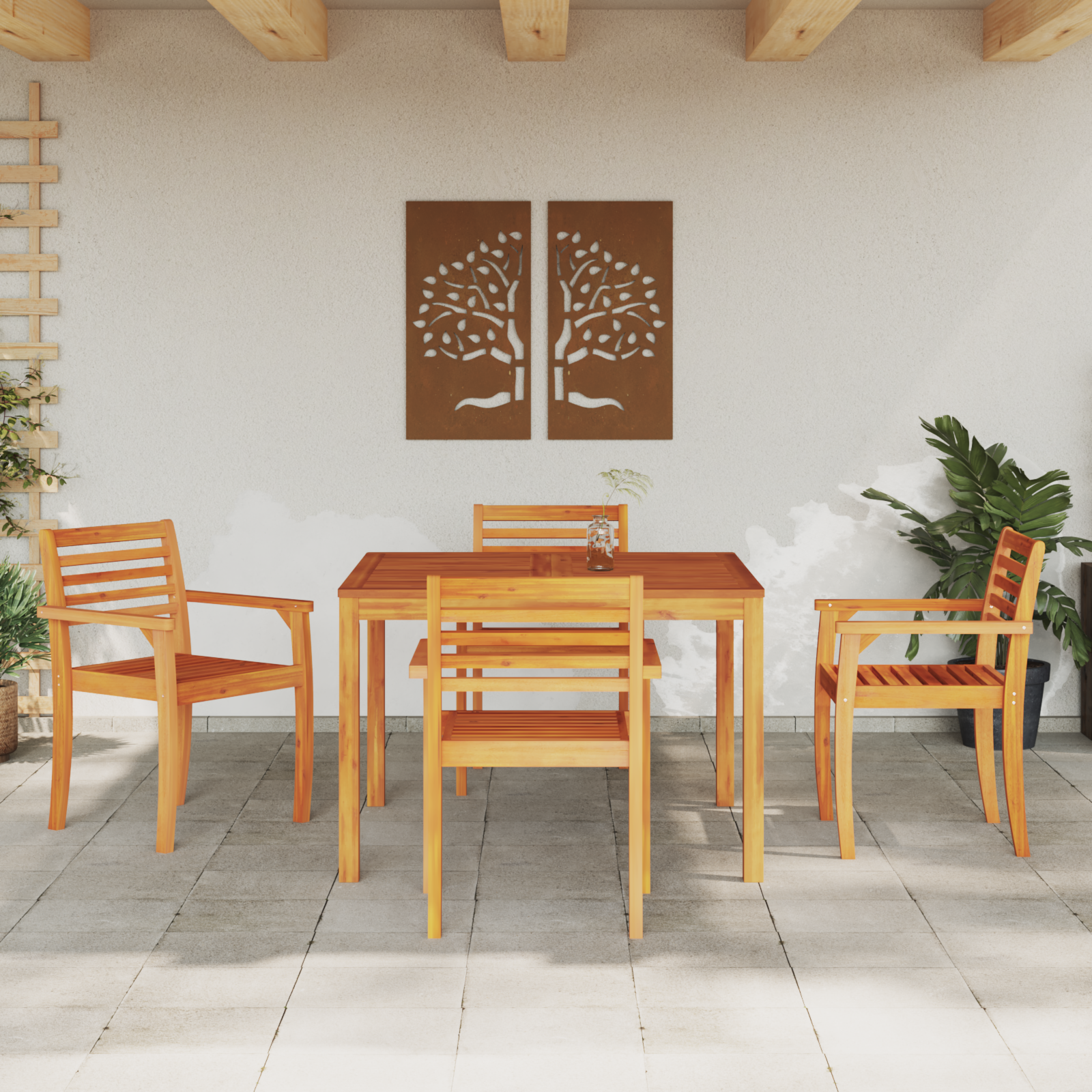 5-Piece Garden Dining Set Made from Solid Acacia Wood - Image 4