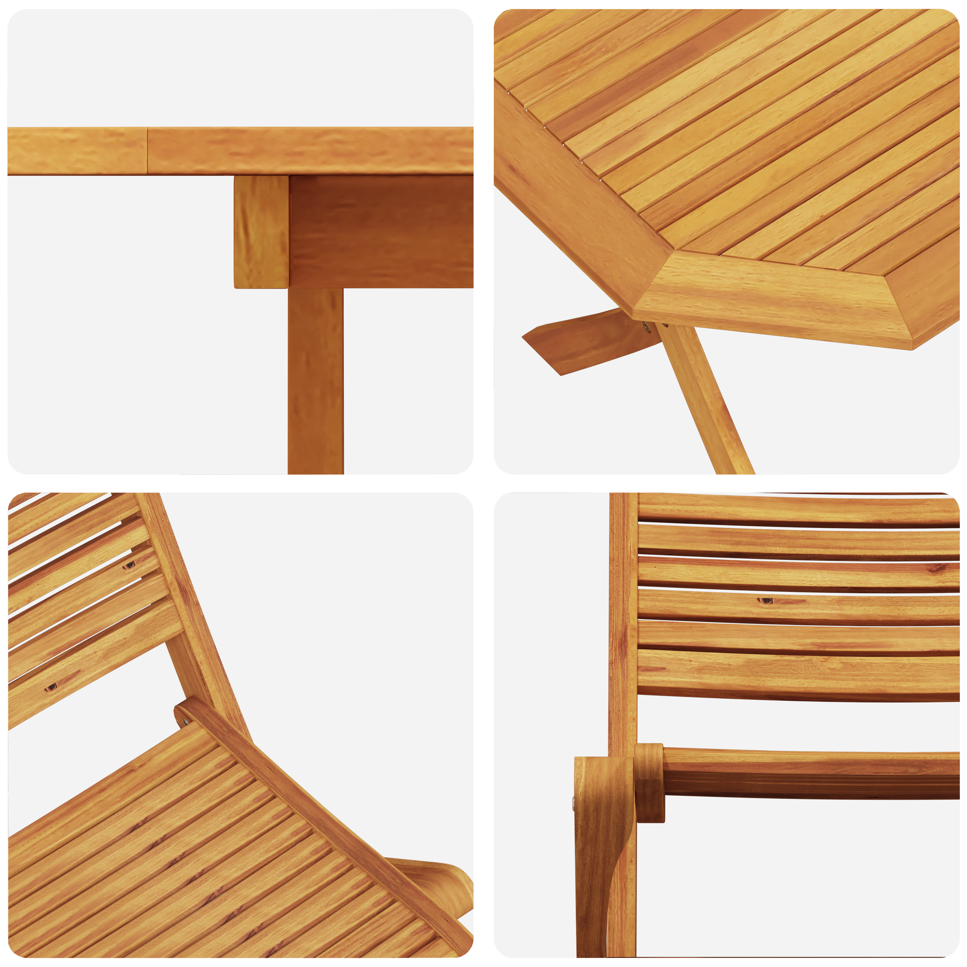 Комплект градинска трапезария от 7 части, направен от масивно акациево дърво - Image 11