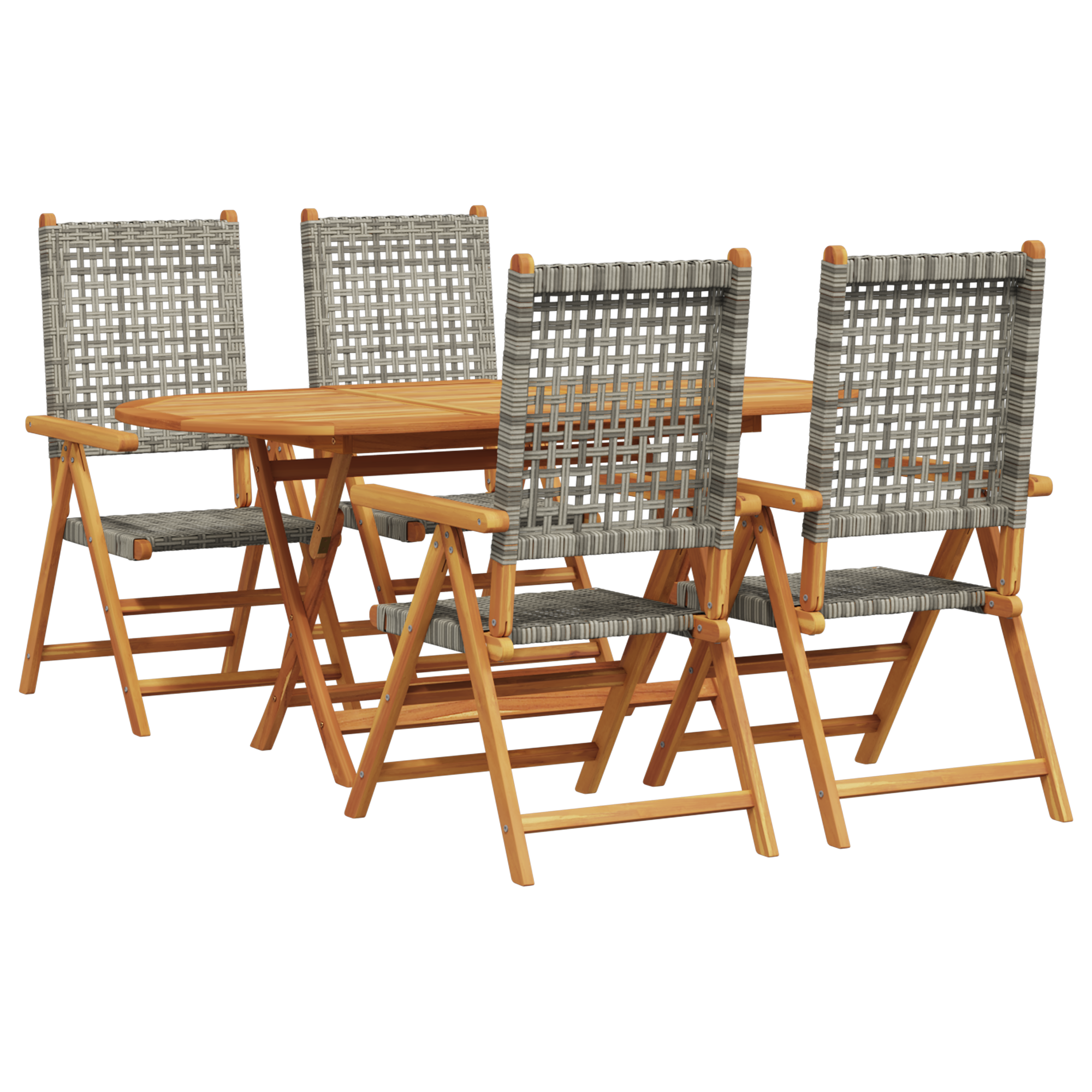 5 частен комплект градински мебели в сиво, от масивно акациево дърво и полиротан - Image 2