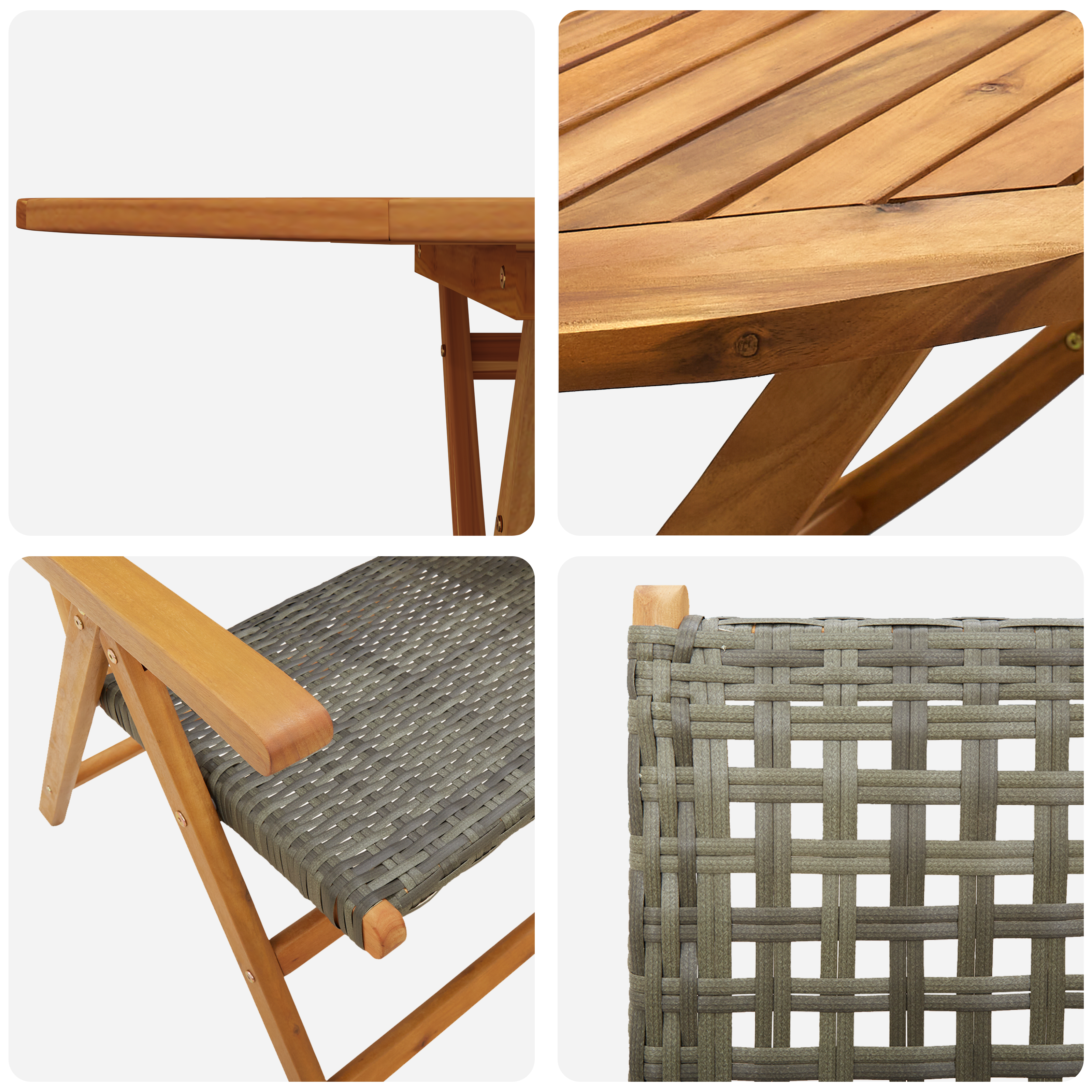 7-Частен комплект за градинско хранене в сиво, от масивна акациева дървесина и полиротан - Image 10