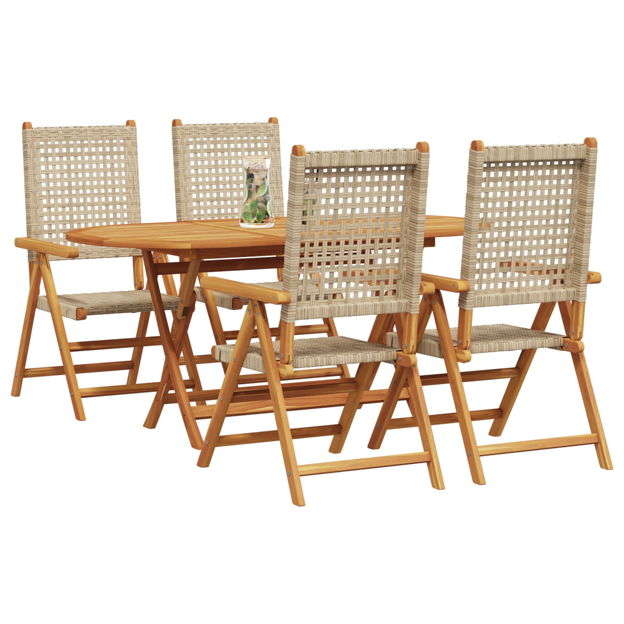 5 Часов Градински Комплект за Трапезария - Бежов, Солидно Дърво Акация и Полипропилен - Image 3