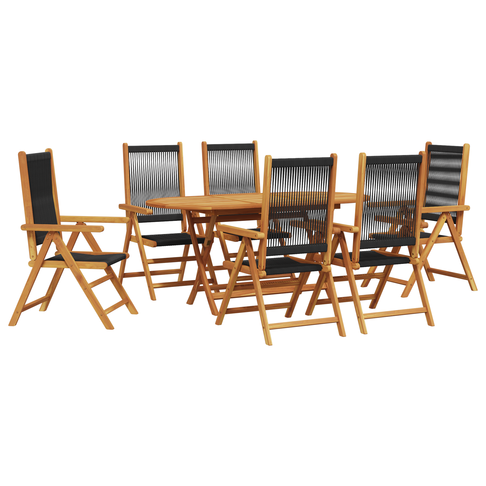 7-частен комплект за открито хранене - Черна акация с полиратан - Image 2