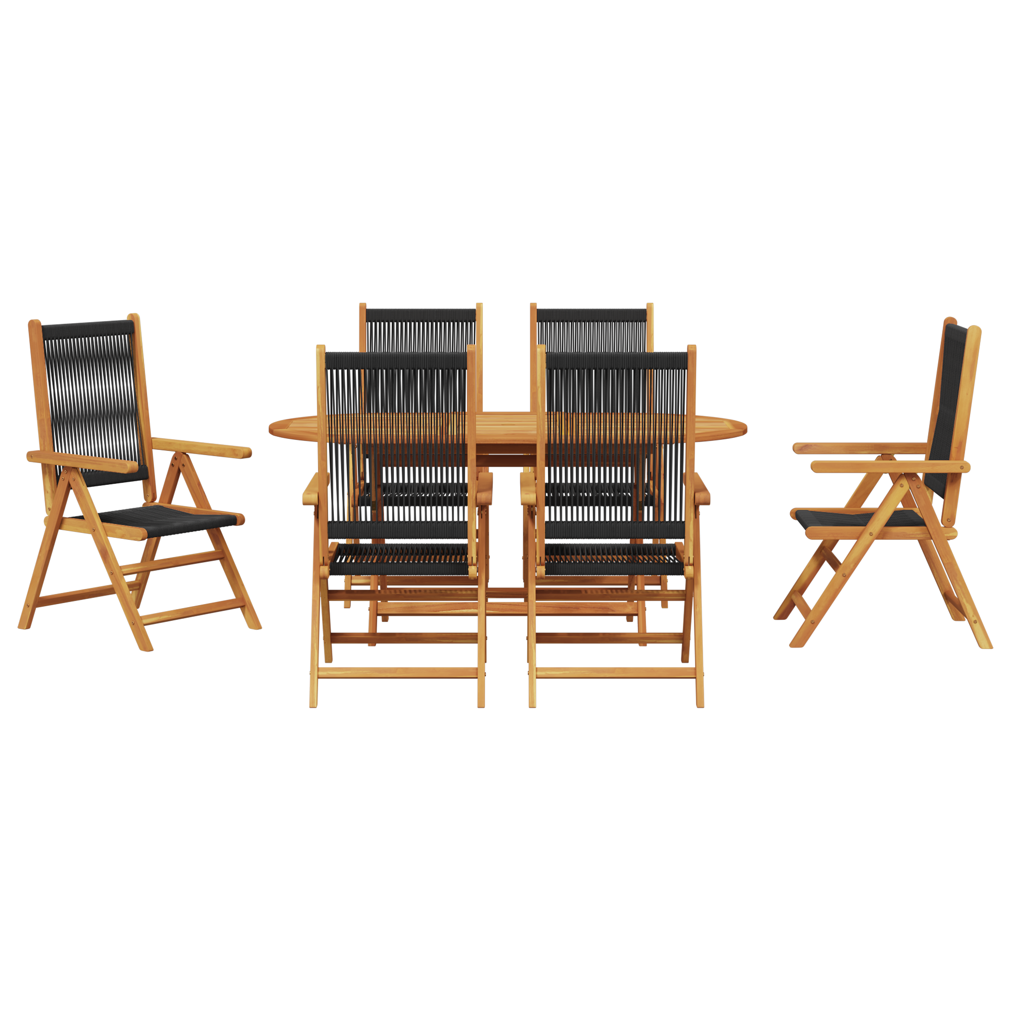 7-частен комплект за открито хранене - Черна акация с полиратан - Image 9