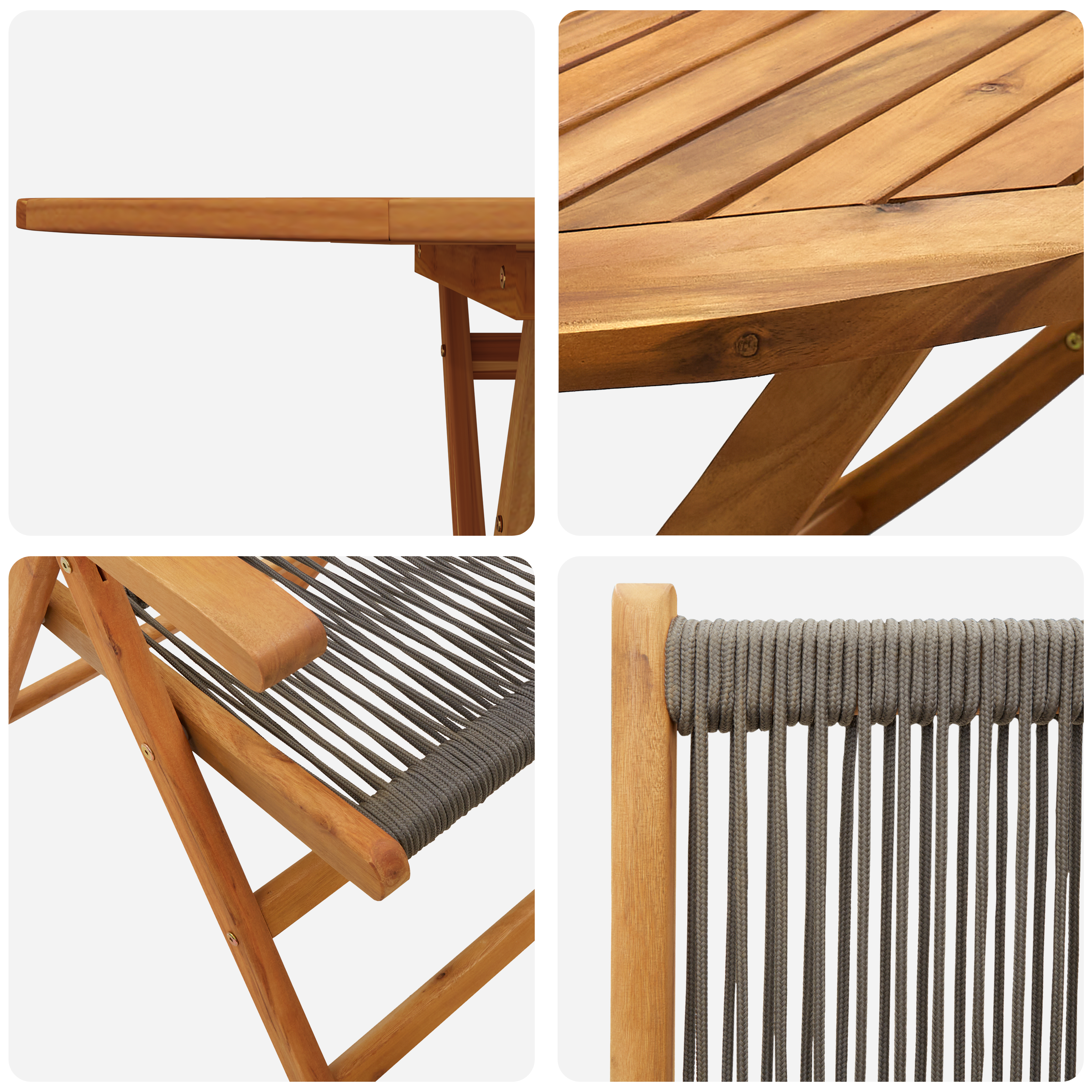 7-ми комплект за градинско хранене в сиво от солидно акациево дърво и полиратан - Image 10