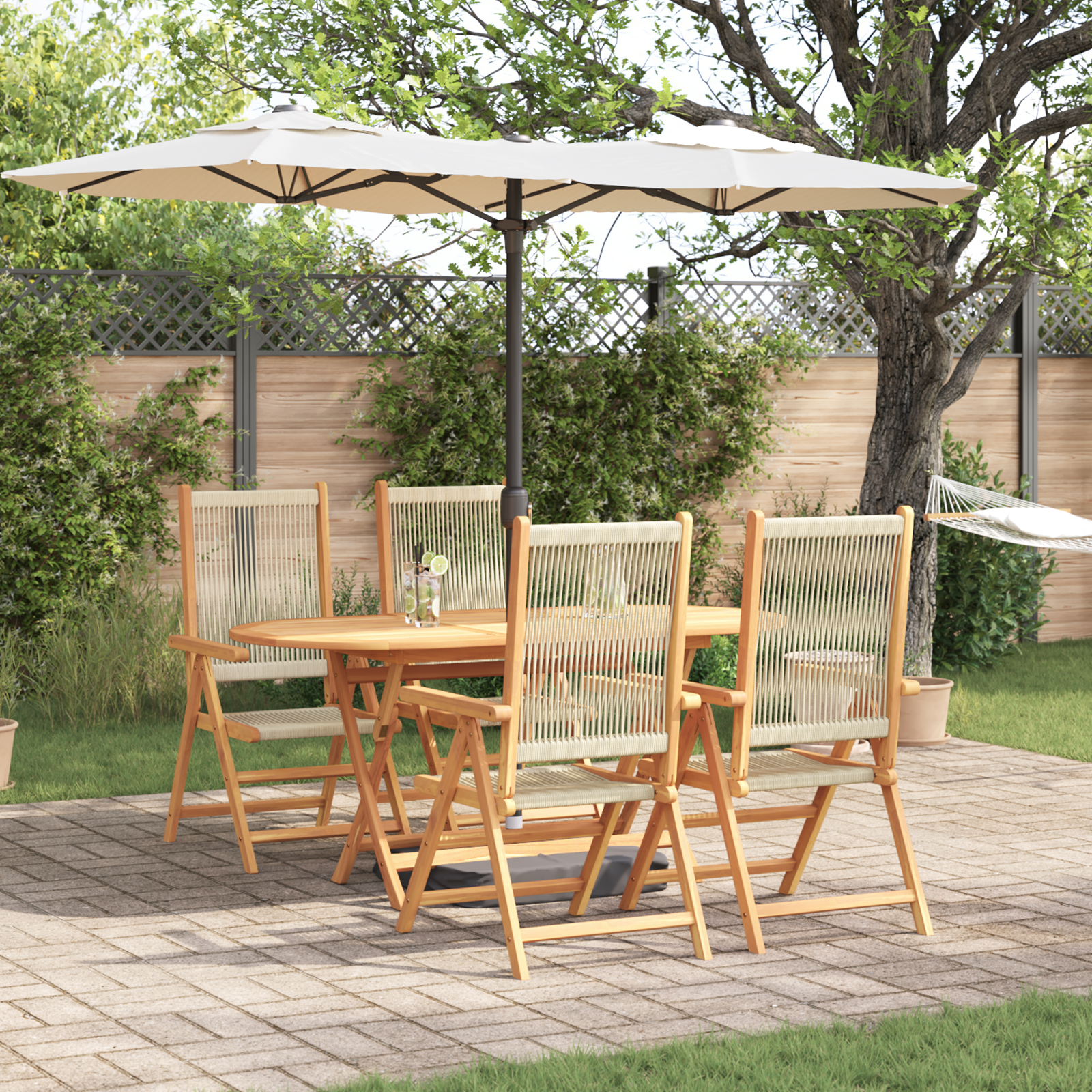 5-delige Tuinset massief acaciahout en poly rattan grijs