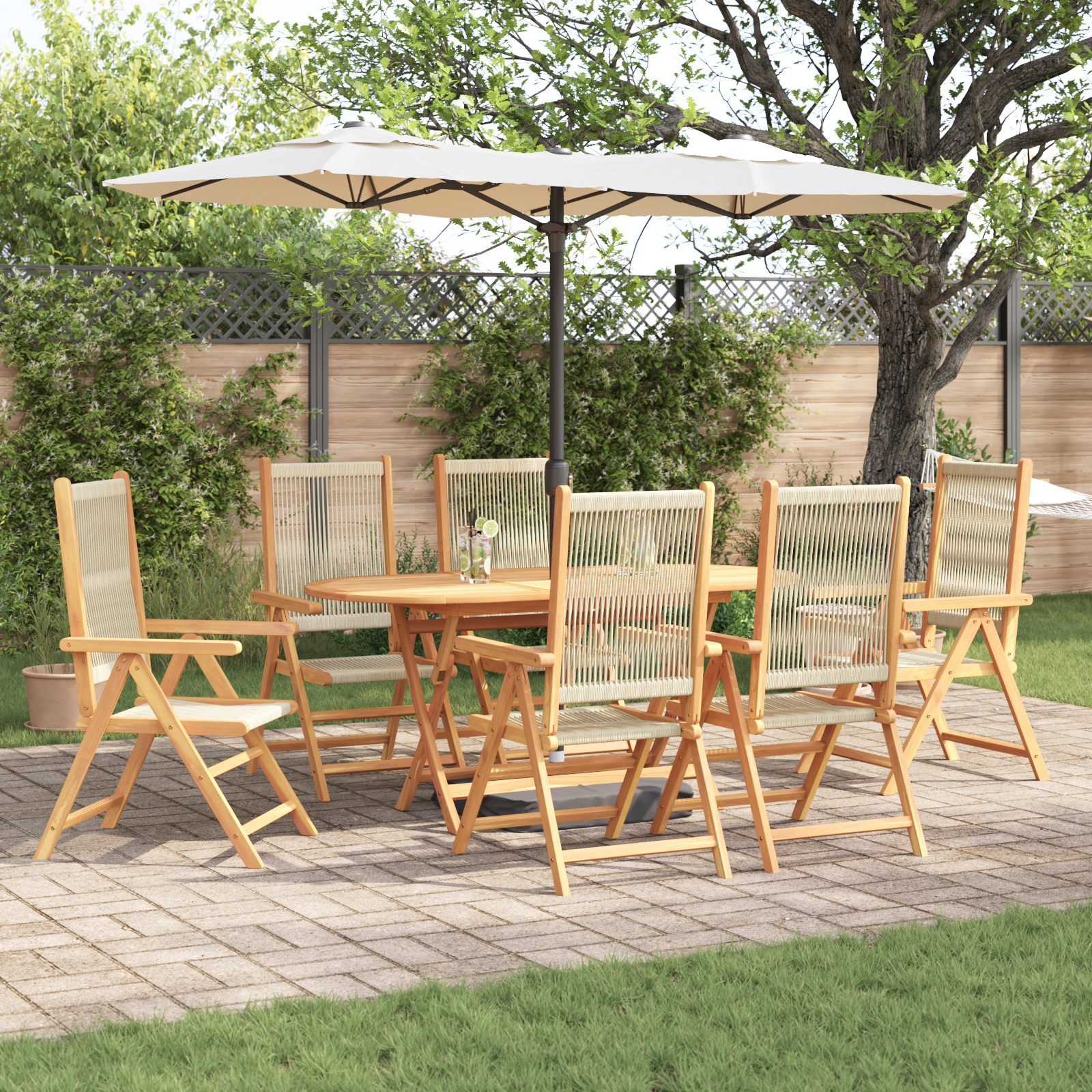 7-delige Tuinset massief acaciahout en poly rattan beige
