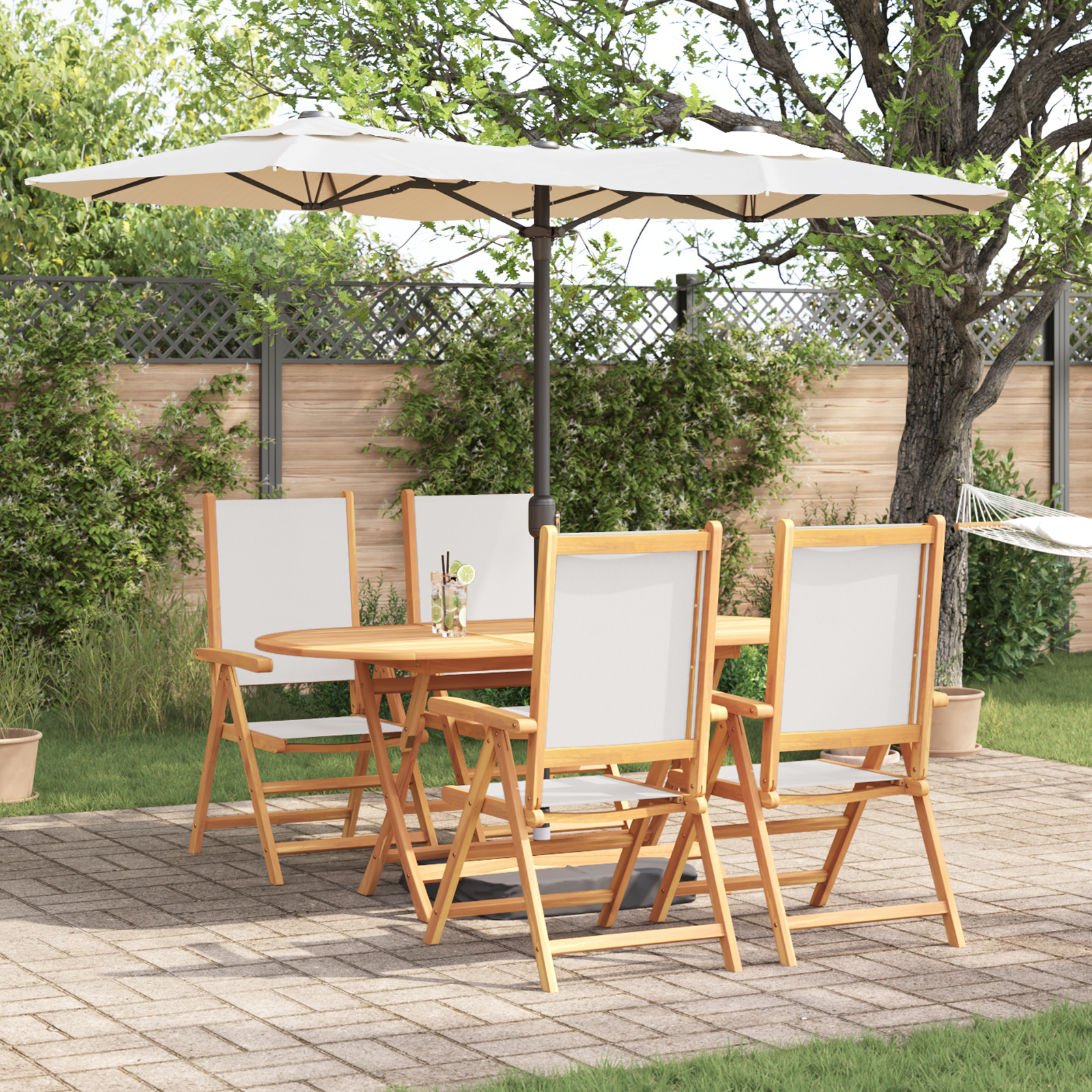 Thumbnail - vidaXL 5-teilige Garten Essgruppe Creme Weiß Massivholz Akazie