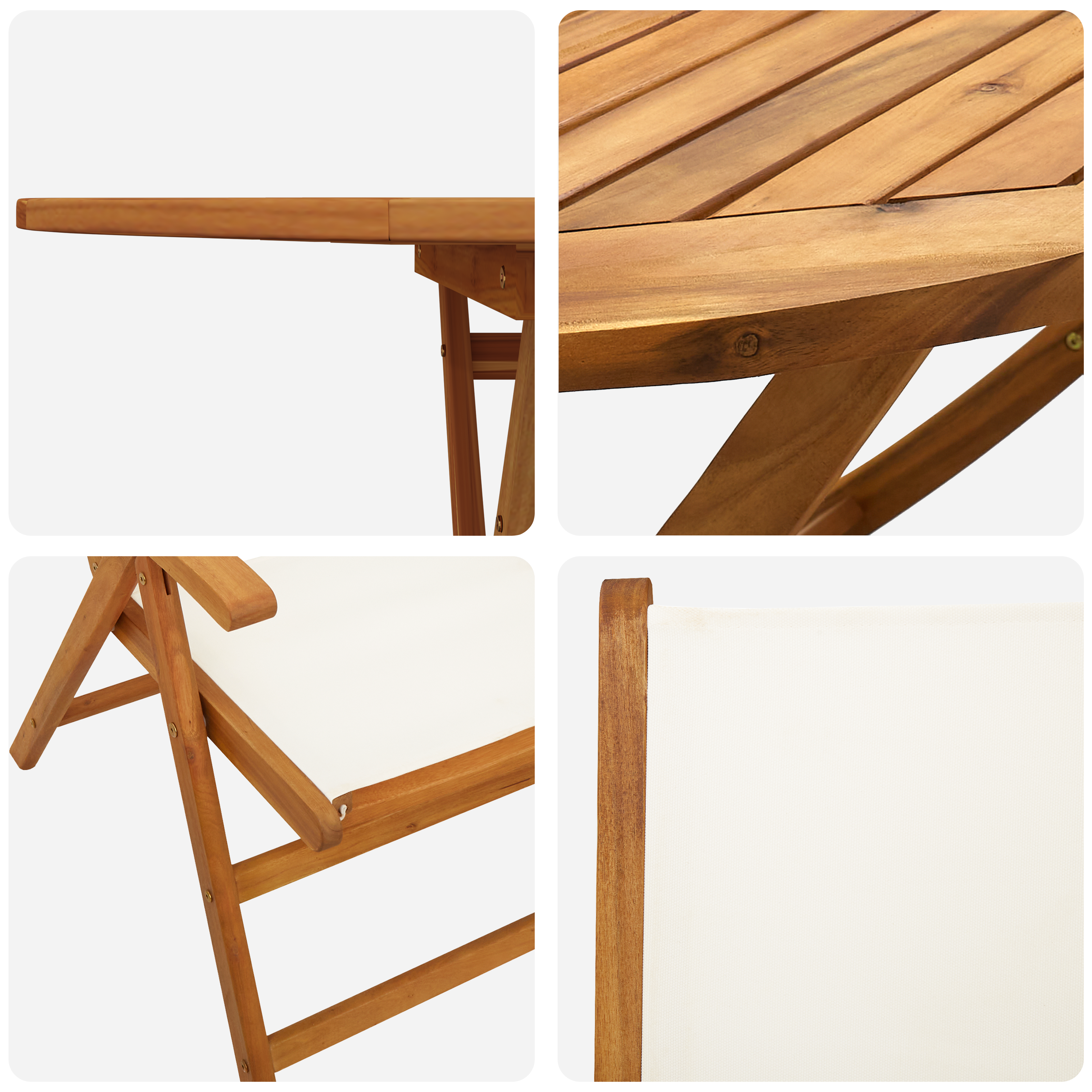 7 Частен комплект за хранене в градината Кремаво бяло акациево дърво - Image 10