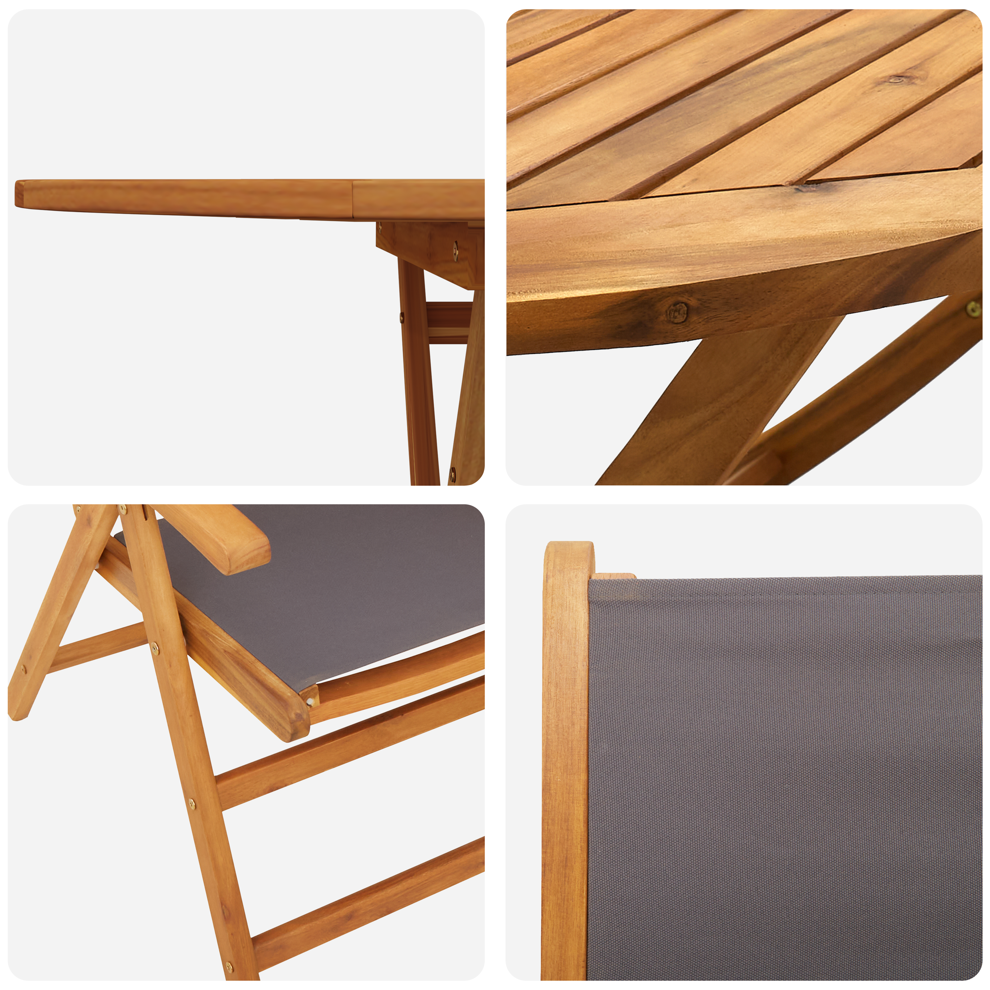 Комплект за градинска обедна маса от 5 части в антрацитово, здраво акациево дърво - Image 10