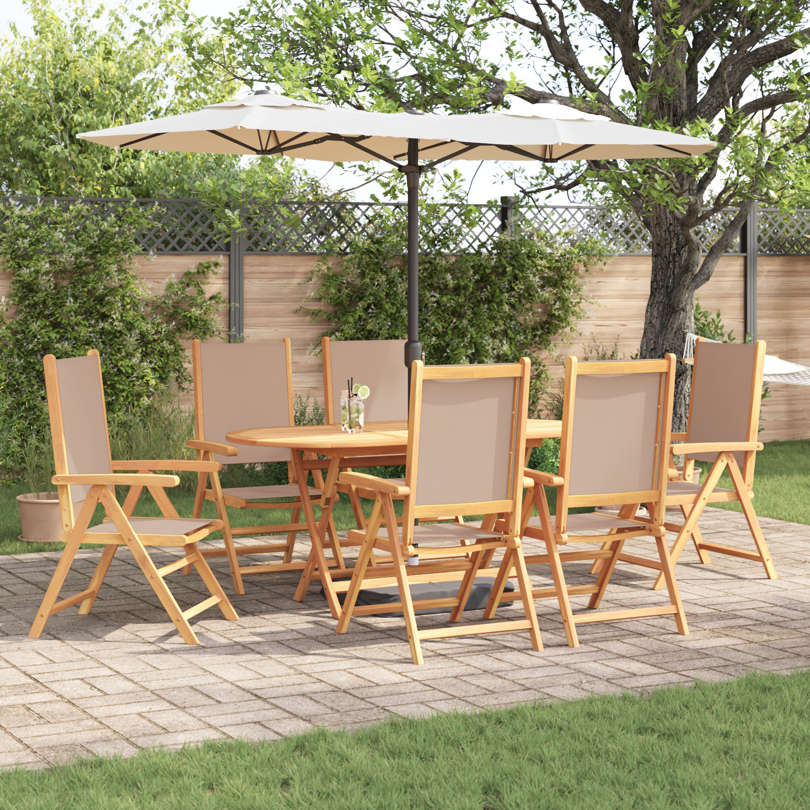 7-delige tuinset taupe massief acaciahout