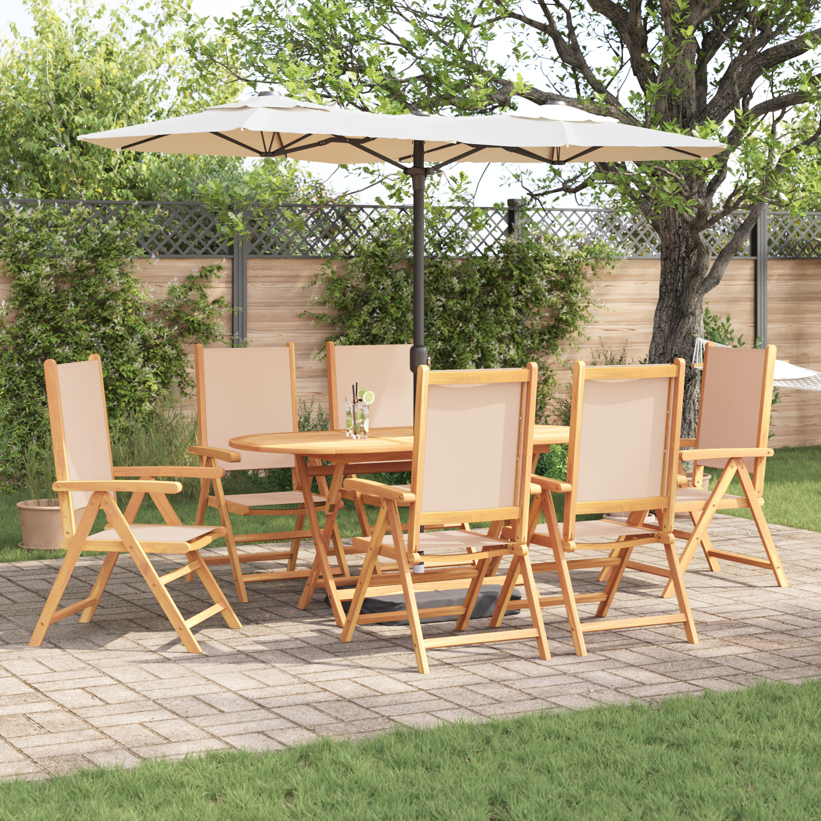 Thumbnail - vidaXL 7-teiliges Garten Esstischset Beige aus solidem Akazienholz