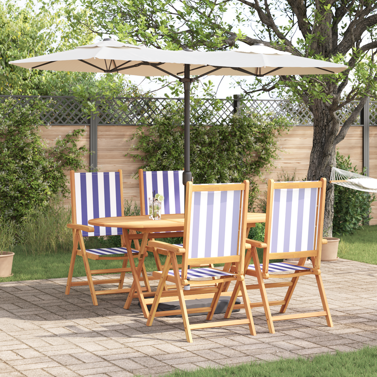 5-delige Tuin Set met Eettafel in Blauw en Wit van Massief Acaciahout