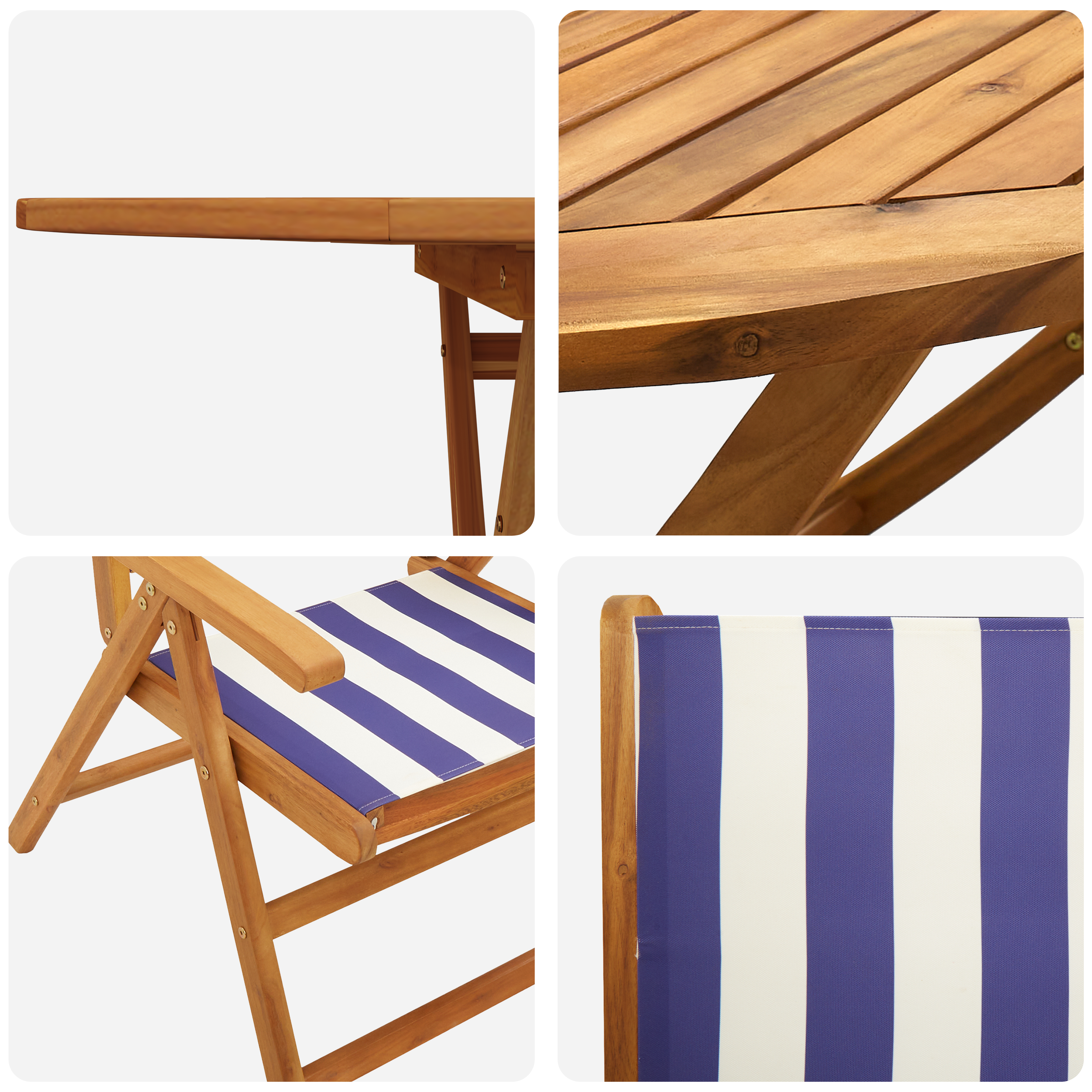 7-частен градински комплект за хранене от синя и бяла акациева дървесина - Image 10