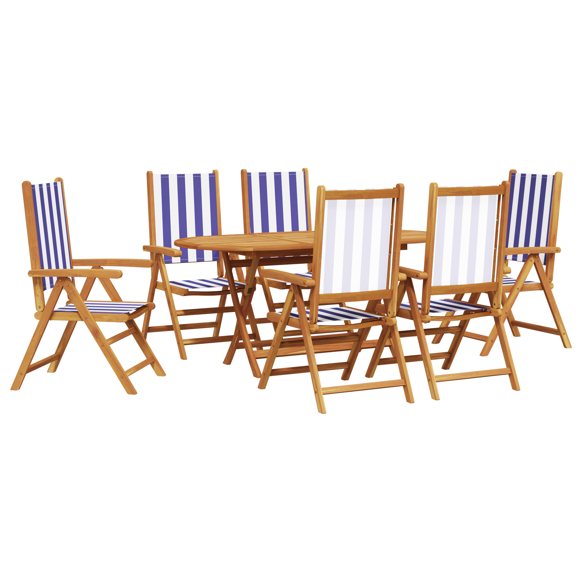 7-частен градински комплект за хранене от синя и бяла акациева дървесина - Image 2